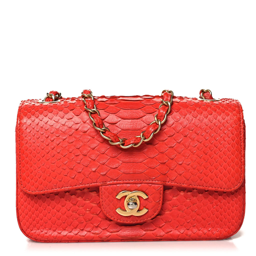 Snakeskin Mini Rectangular Flap Red