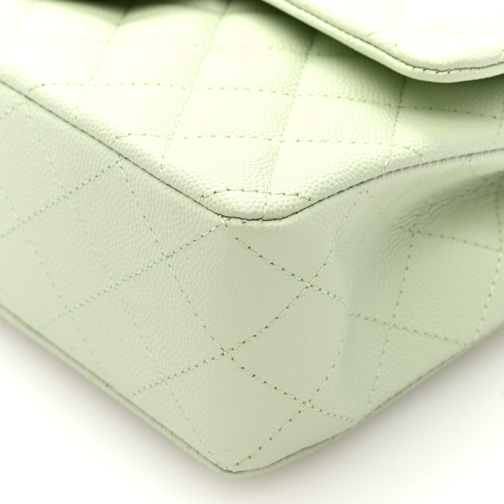 Caviar Quilted Small Double Flap Light Green