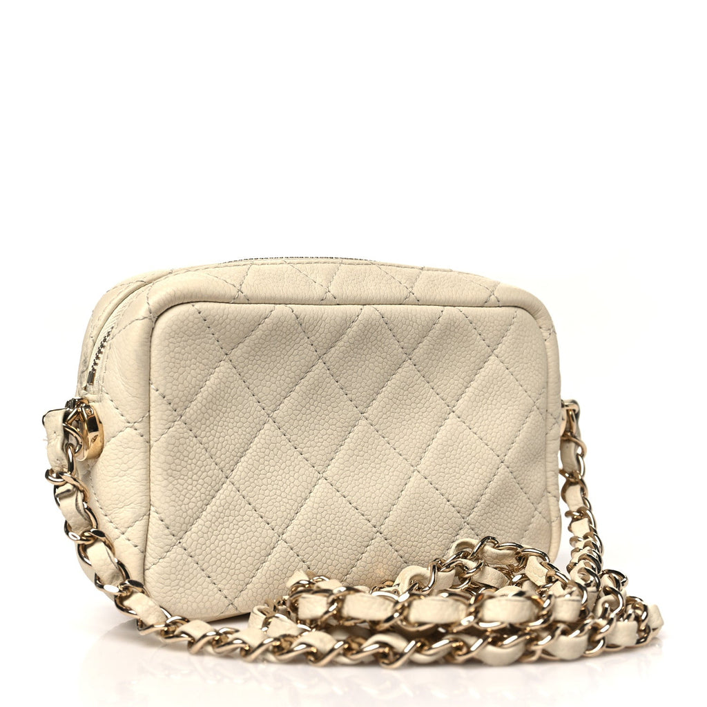 Caviar Quilted Mini Coco Tassel Camera Case White