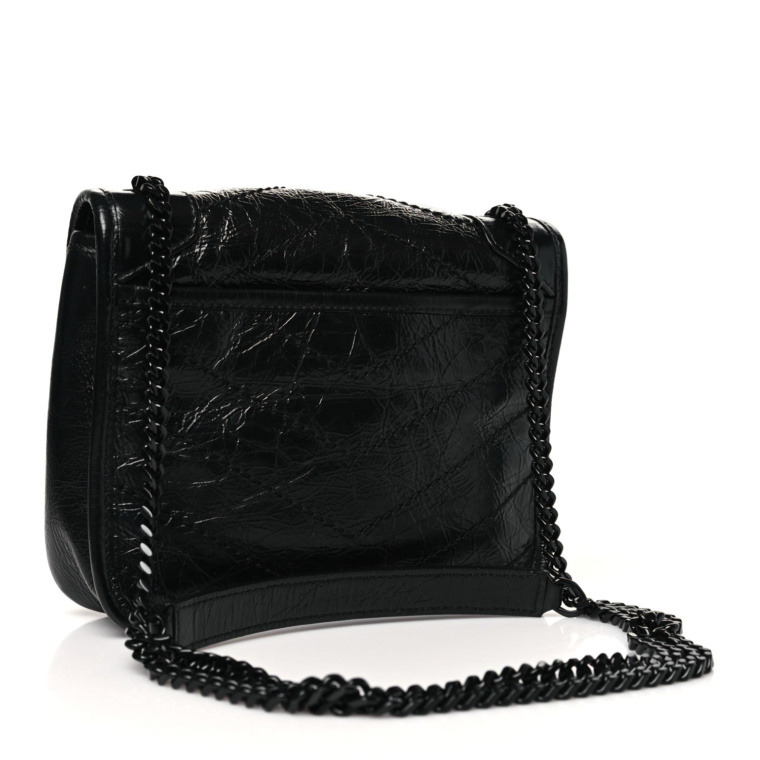 Crinkled Calfskin Matelasse Monogram Niki Chain Satchel Black