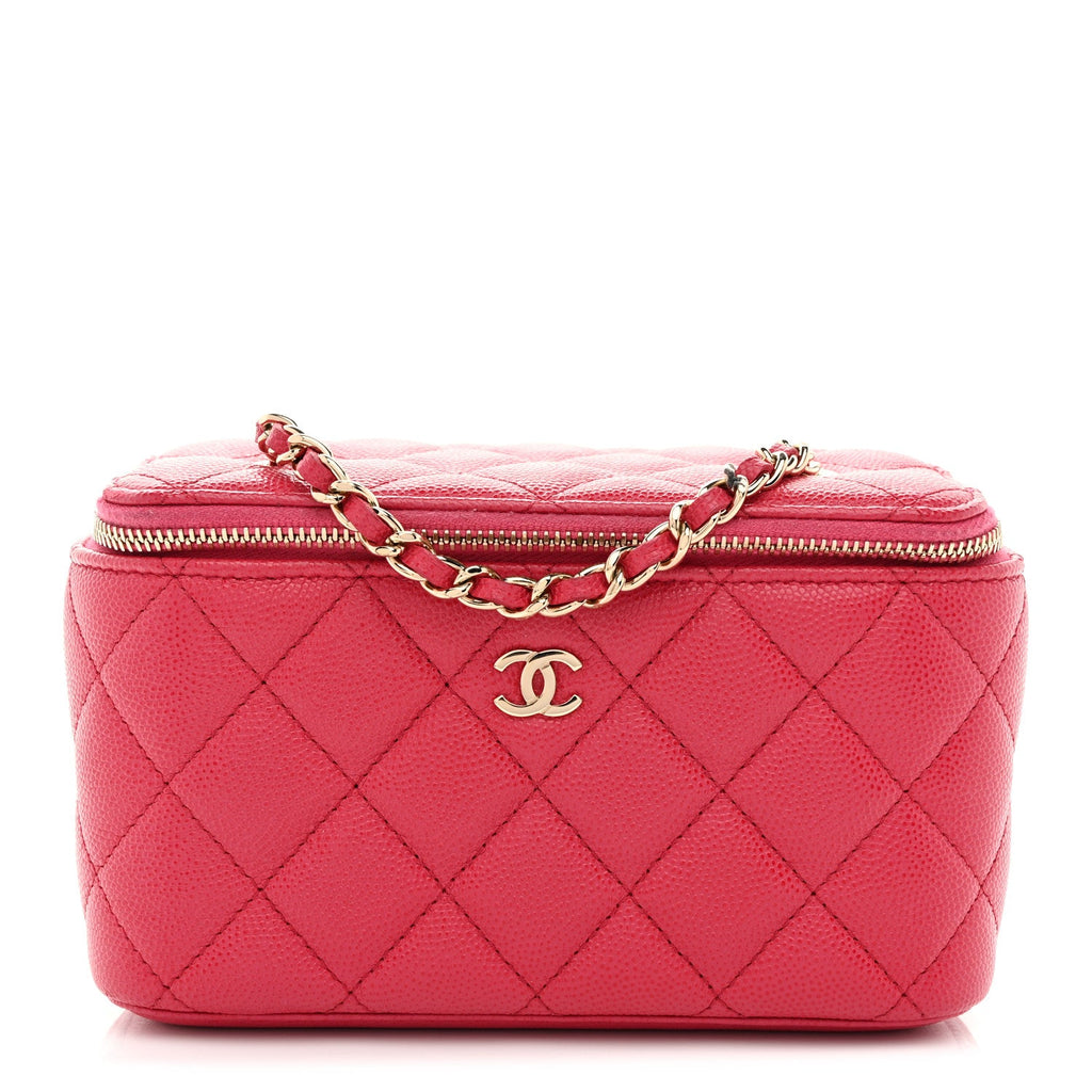 Caviar Quilted Small Vanity Case With Chain Pink