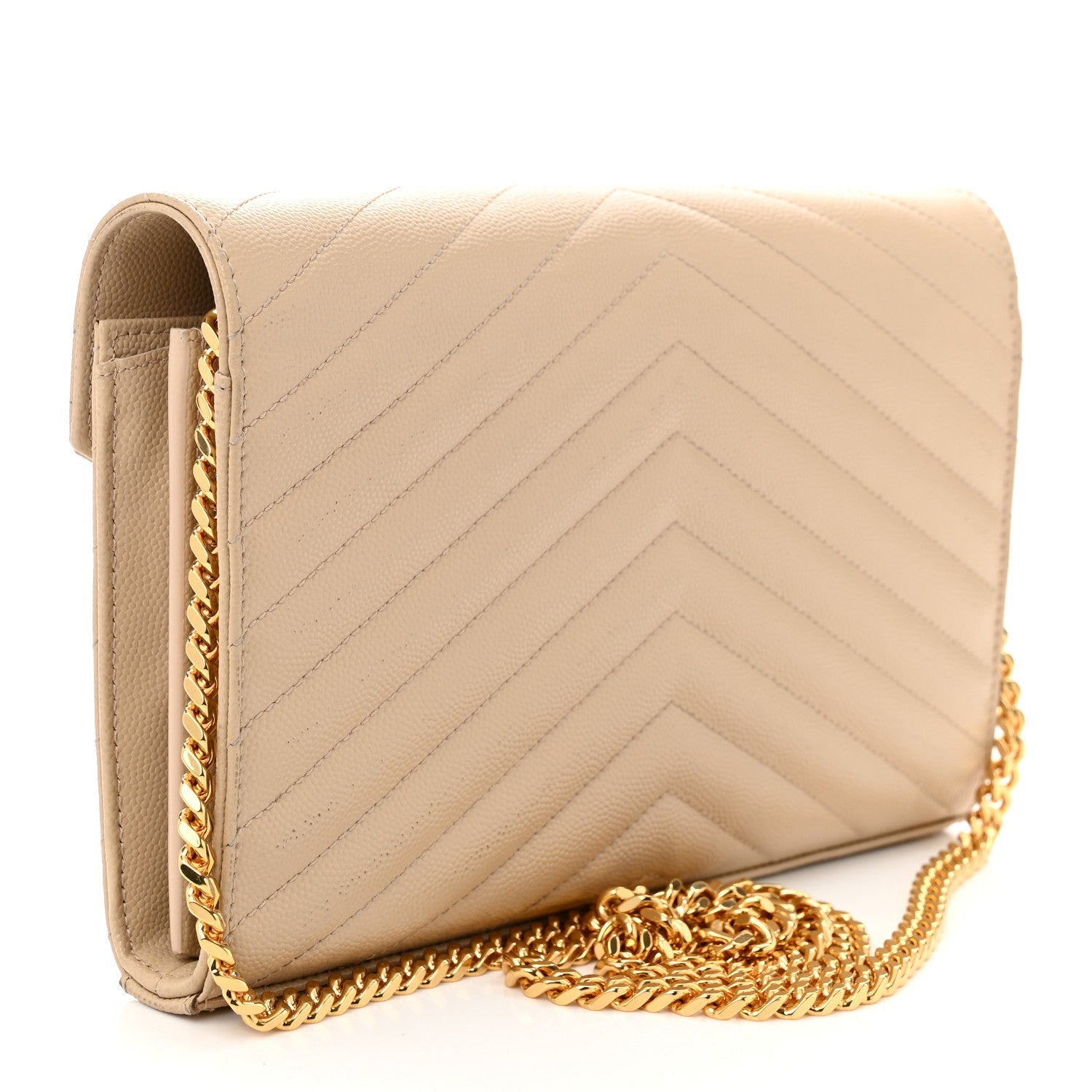 Grain De Poudre Matelasse Chevron Monogram Chain Wallet  Nude Powder