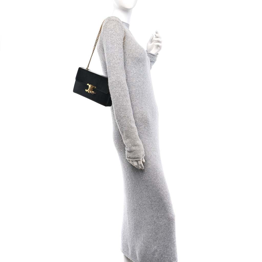 Shiny Calfskin Triomphe Chain Box Bag Black
