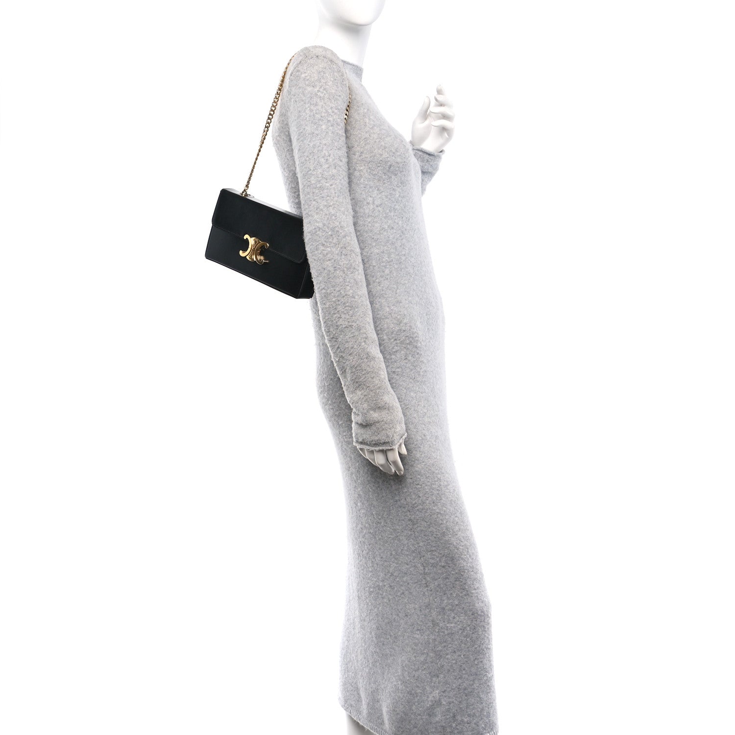 Shiny Calfskin Triomphe Chain Box Bag Black