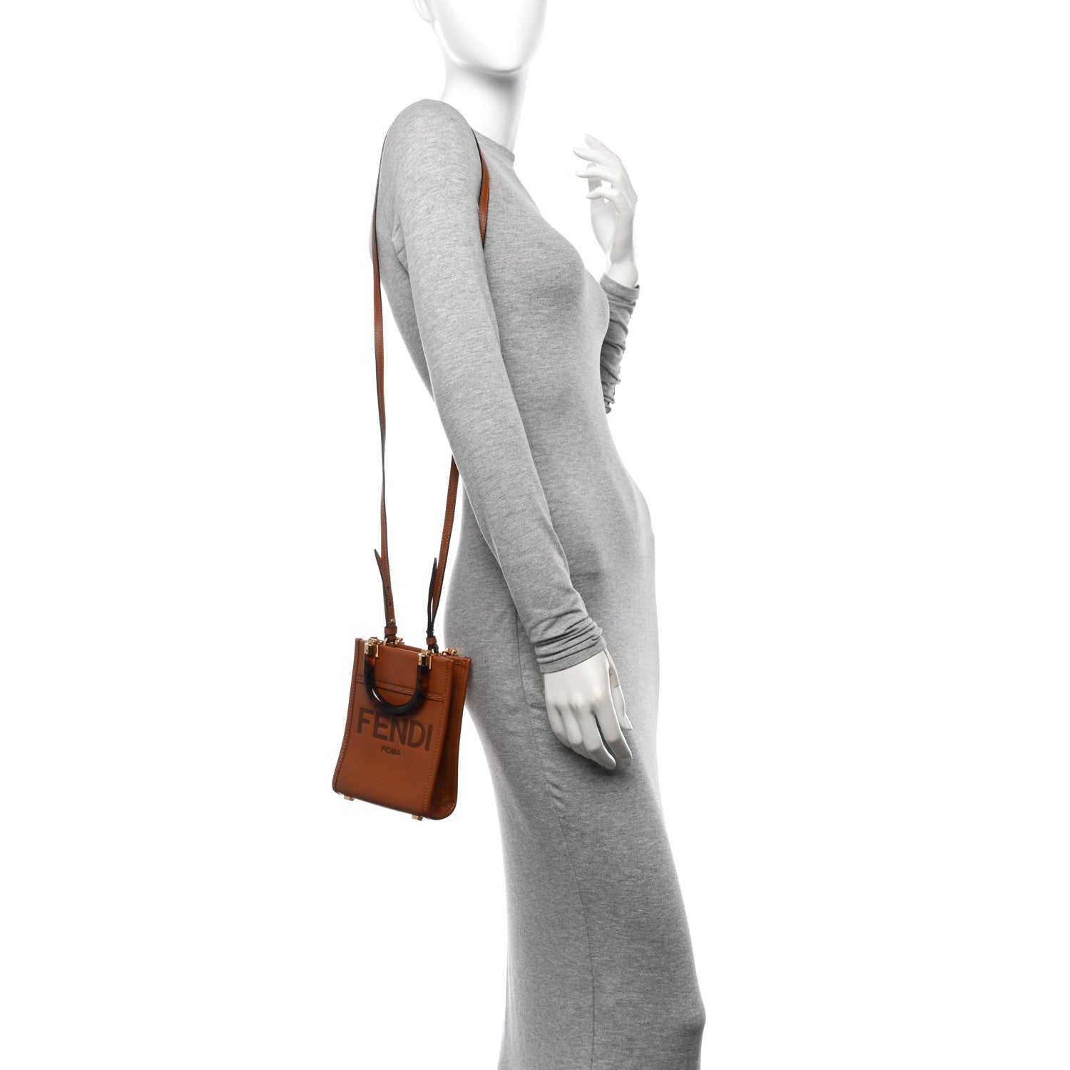 Vitello King Plexiglass Logo Embossed Mini Fendi Sunshine Shopper Tote Cuoio