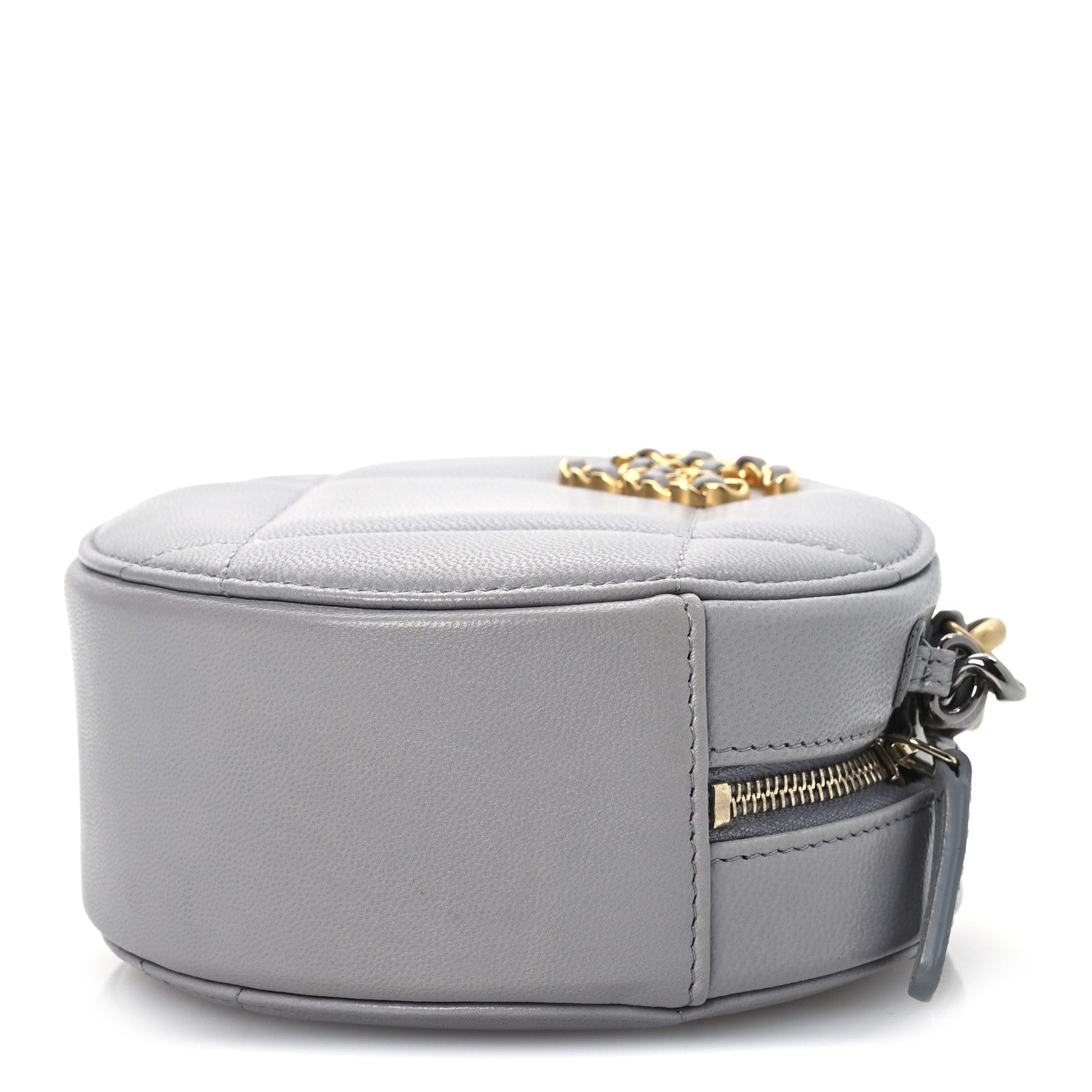 Lambskin Quilted Chanel 19 Round Clutch With Chain Grey