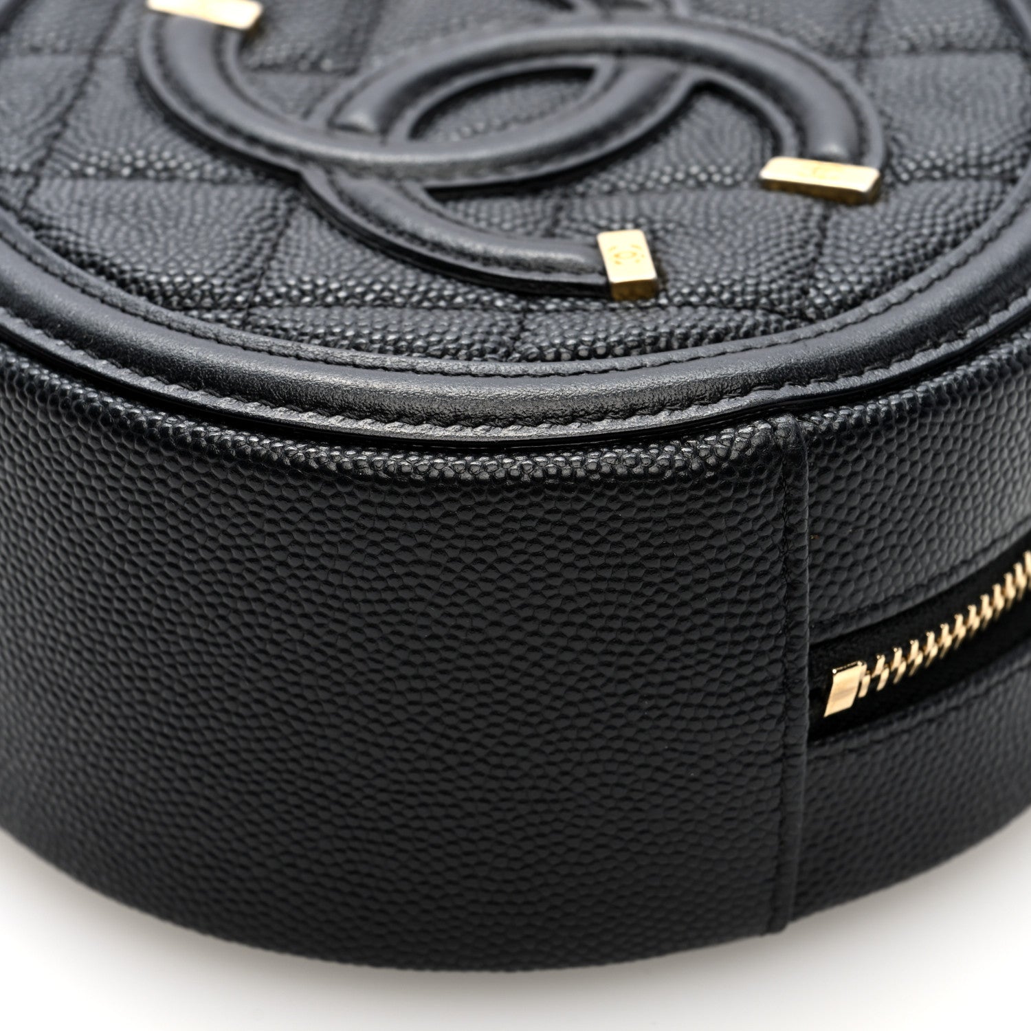 Caviar Quilted Round Filigree Crossbody Black