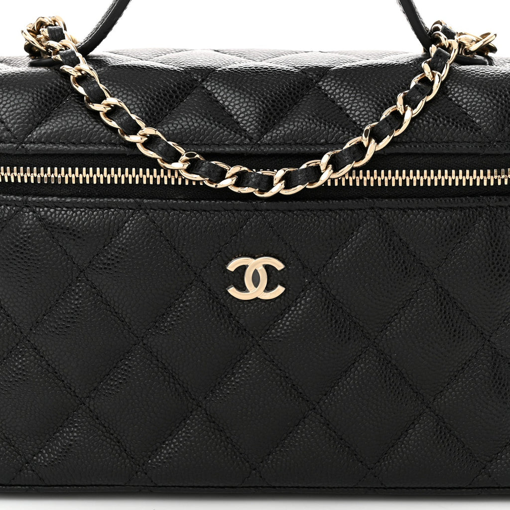 Caviar Quilted Top Handle Slim Vanity With Chain Black
