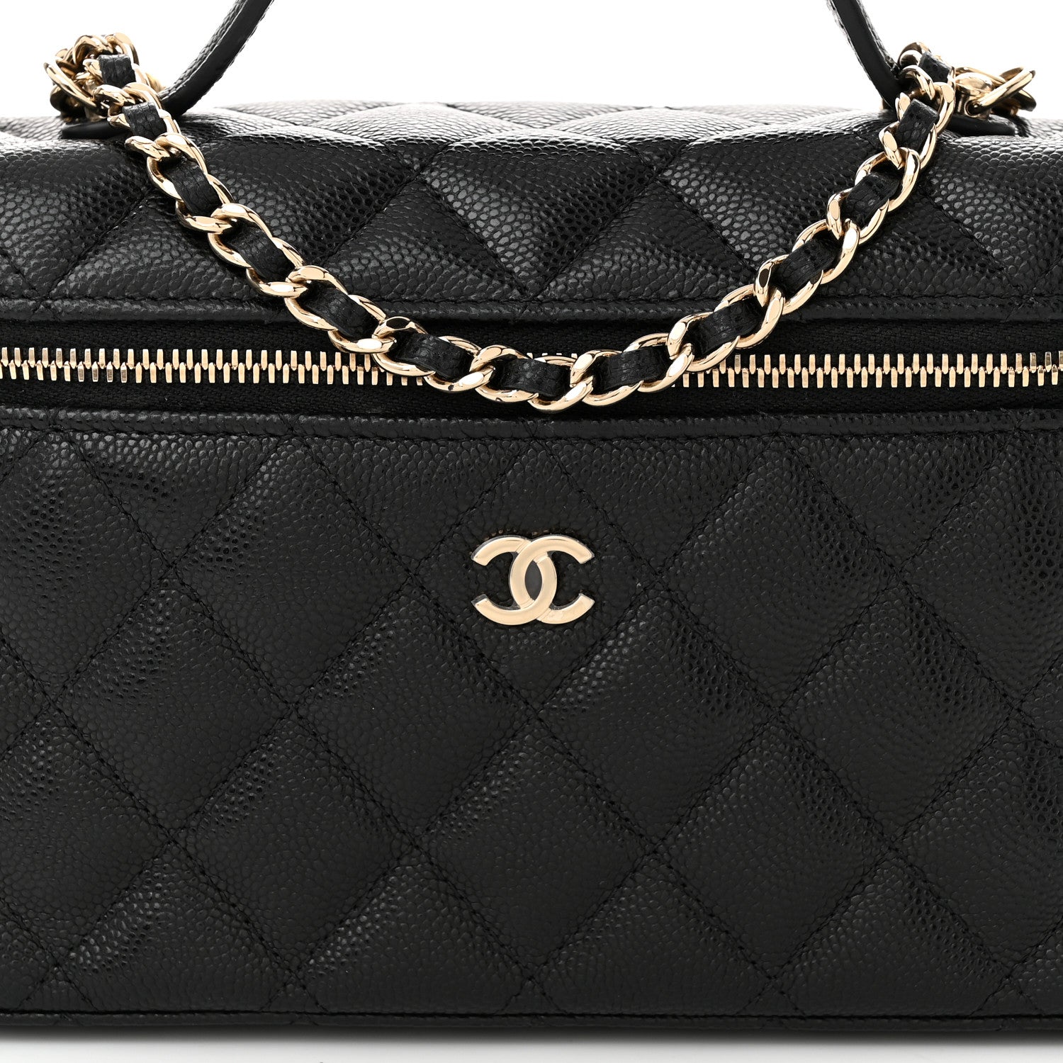 Caviar Quilted Top Handle Slim Vanity With Chain Black