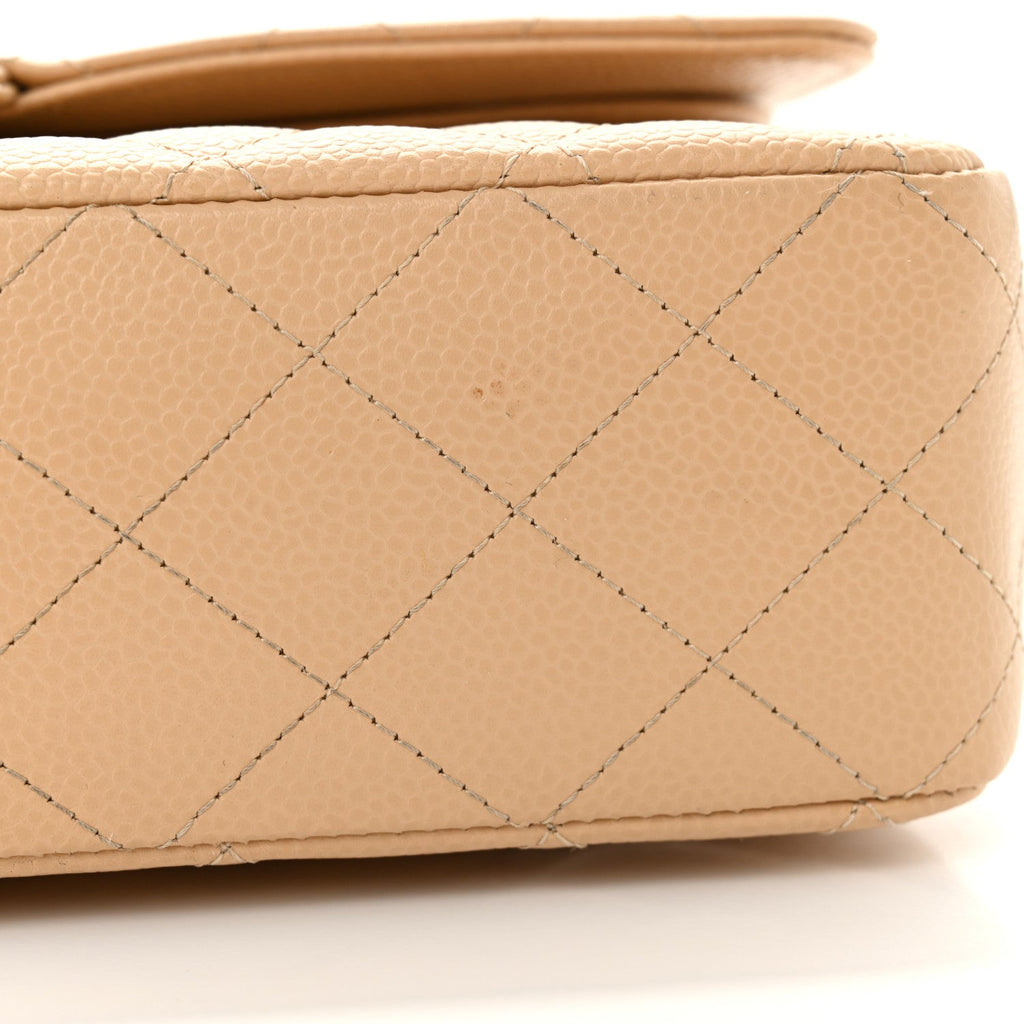 Caviar Quilted Medium Double Flap Beige