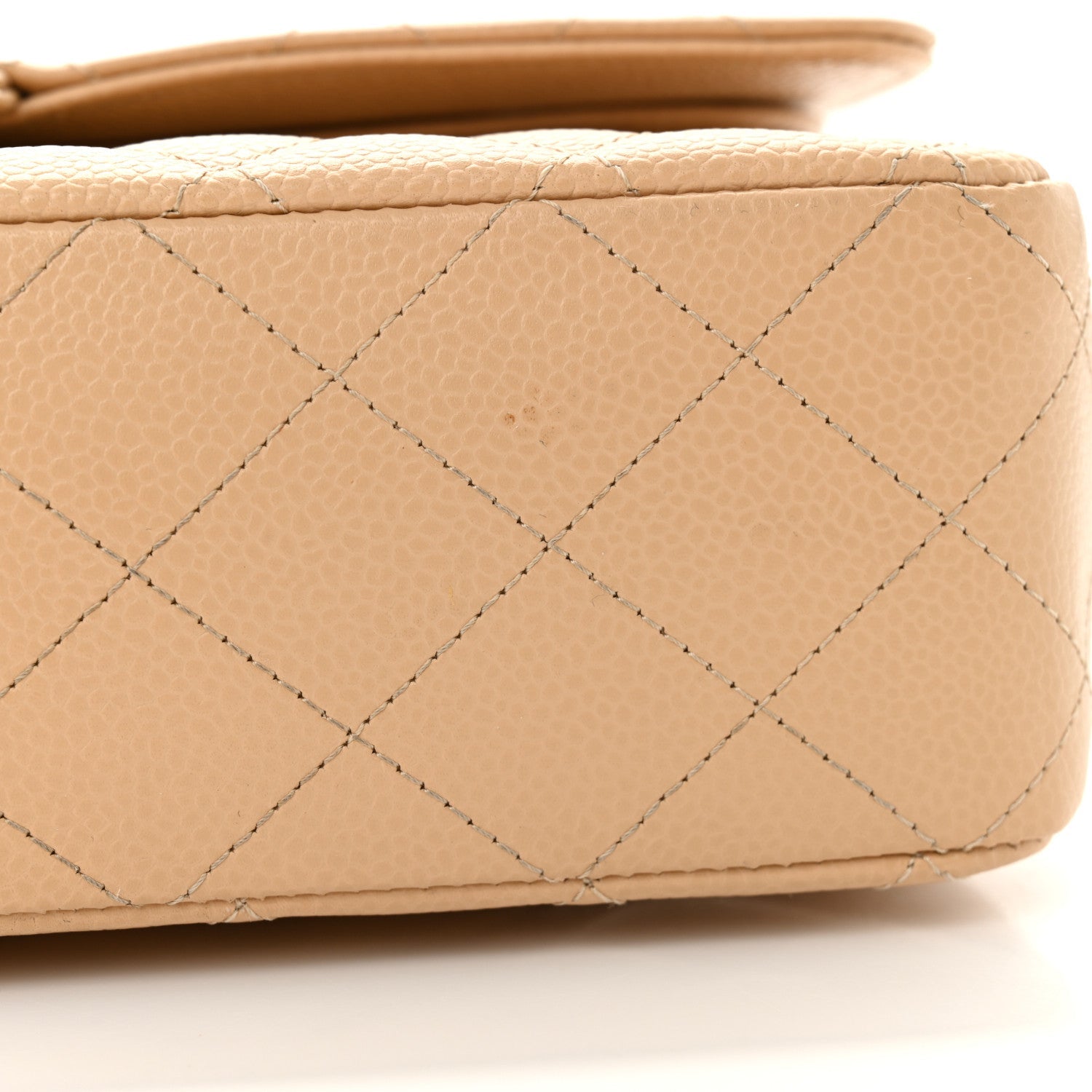 Caviar Quilted Medium Double Flap Beige