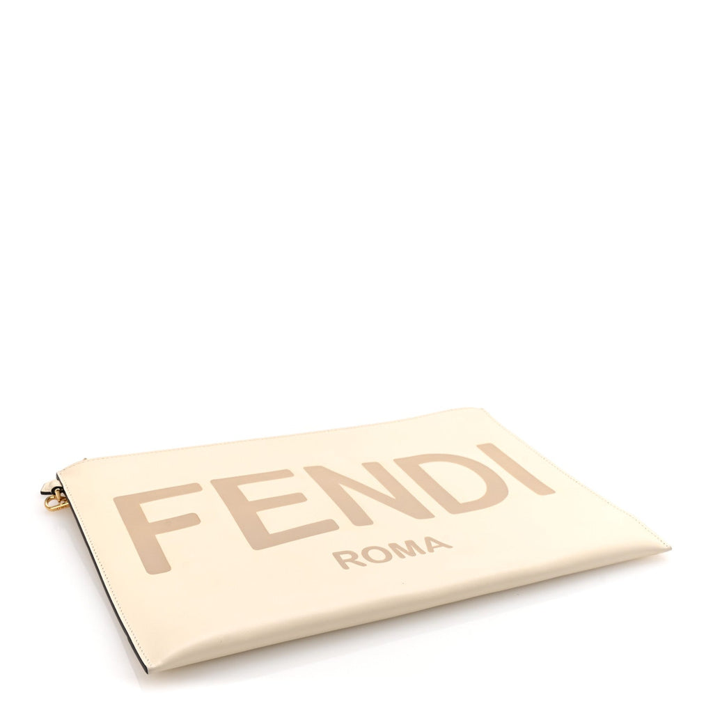Vitello King Logo Embossed Large Flat Pouch White Ice