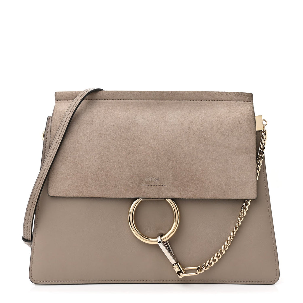Calfskin Suede Medium Faye Shoulder Bag Motty Grey