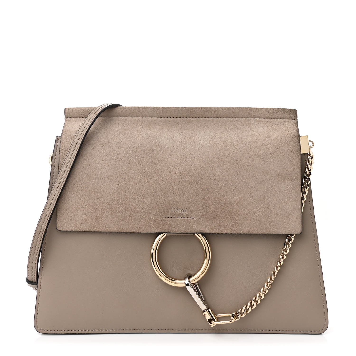 Calfskin Suede Medium Faye Shoulder Bag Motty Grey