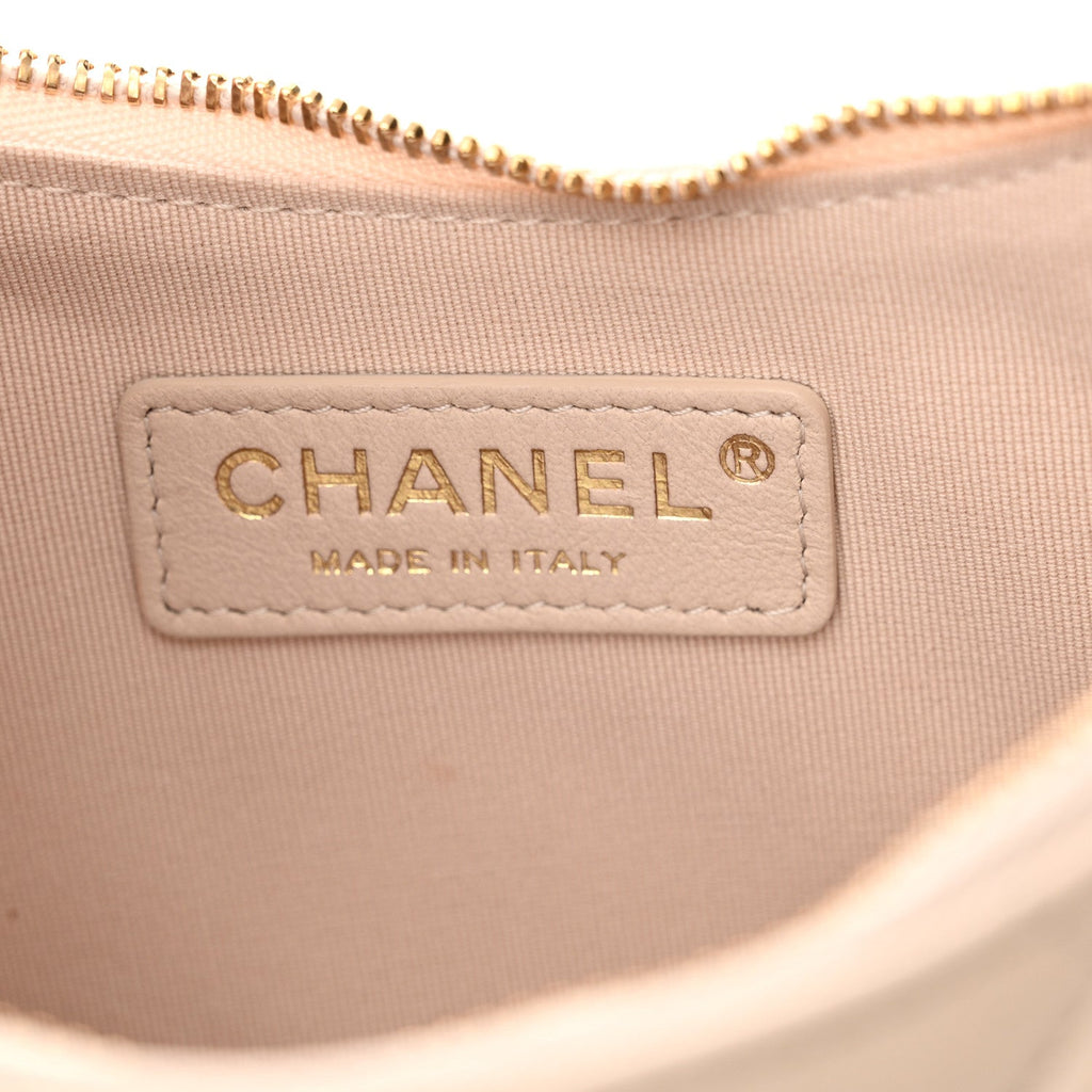 Lambskin Quilted Small Hobo Bag Light Beige