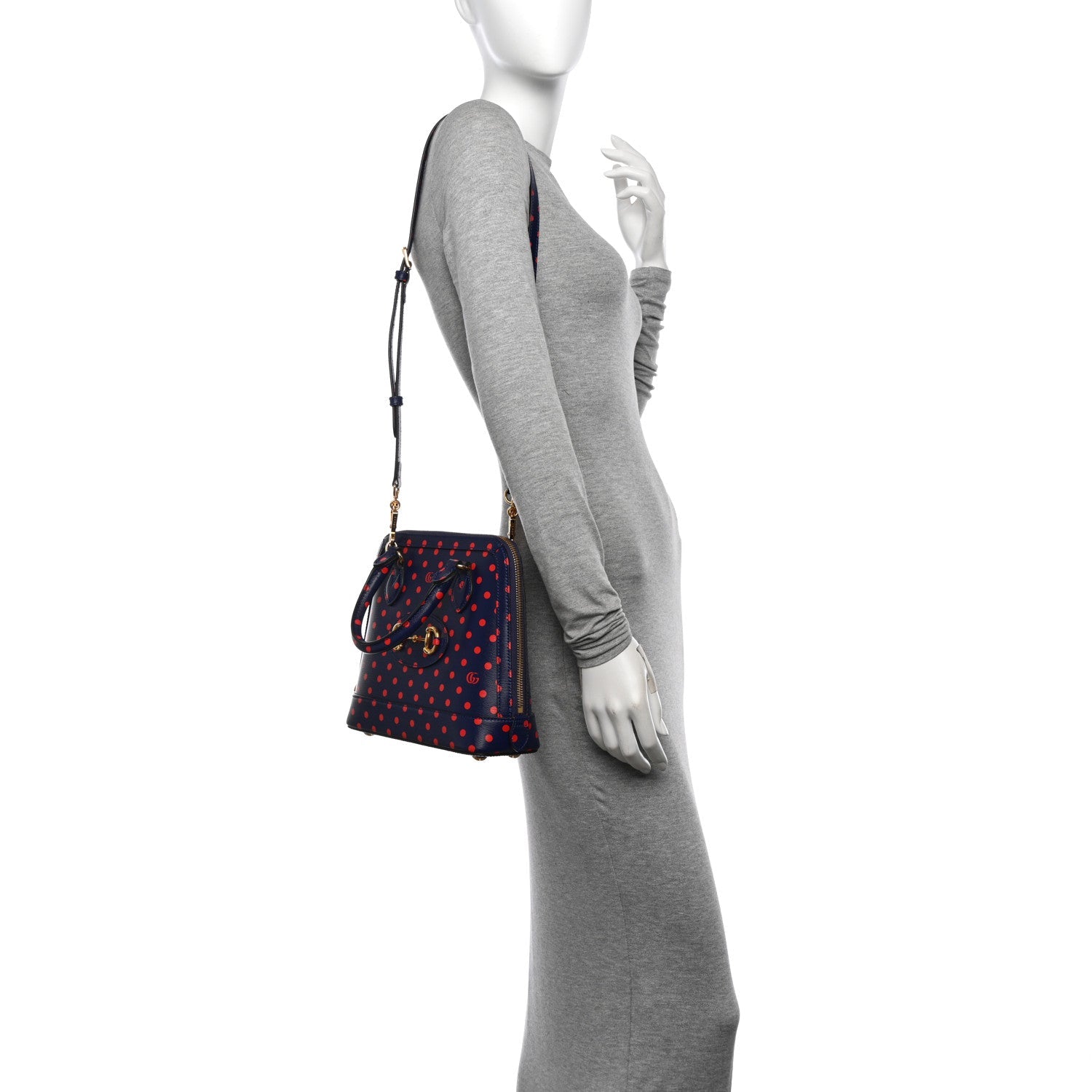 Shangai Calfskin Polka Dot Small Horsebit 1955 Top Handle Bag Blue Red