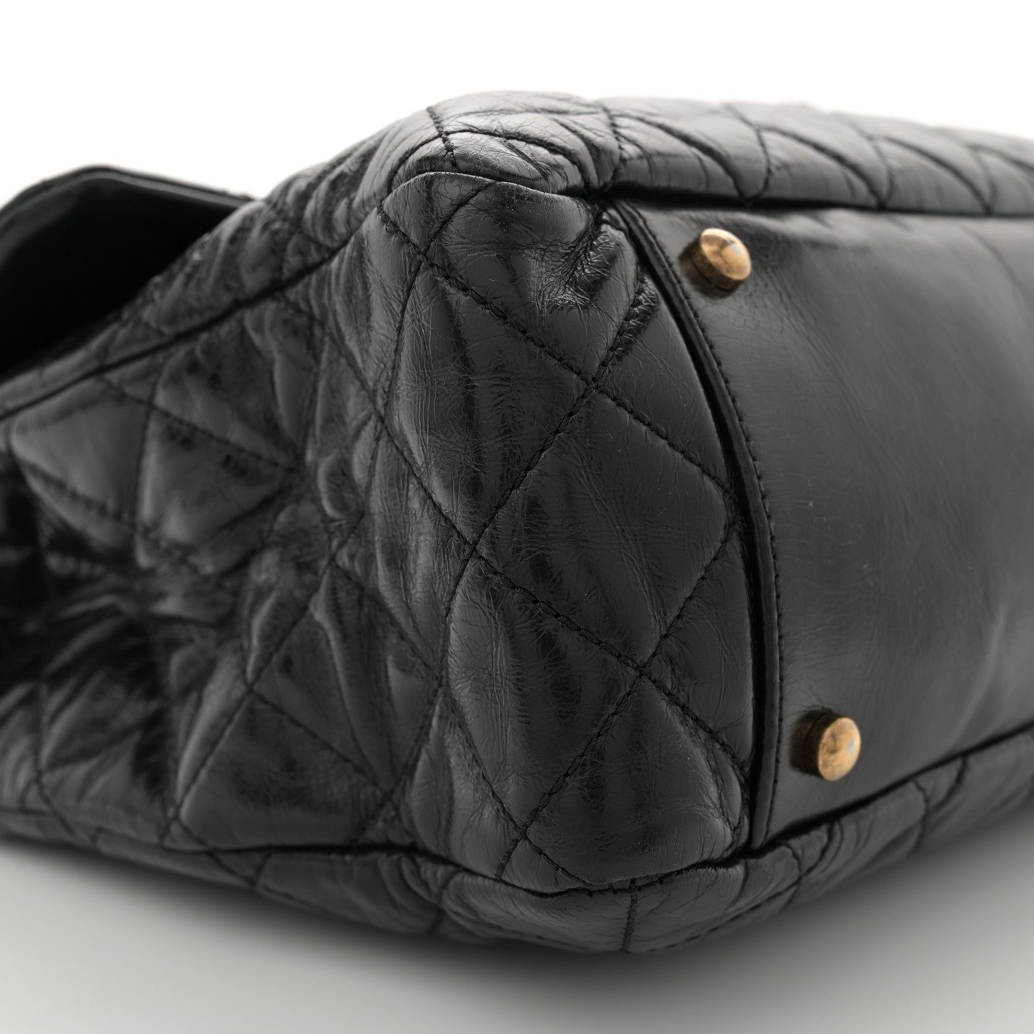 Glazed Calfskin Castle Rock Large Flap Black Burgundy