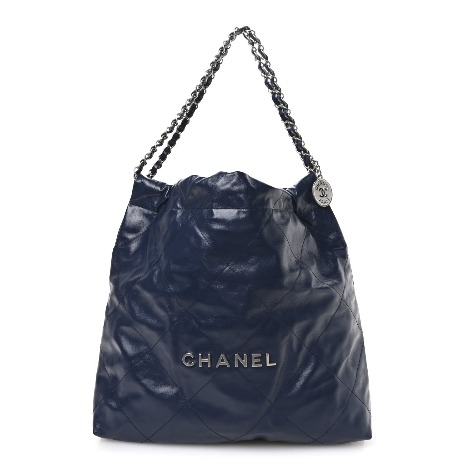 Shiny Calfskin Quilted Chanel 22 Navy Blue