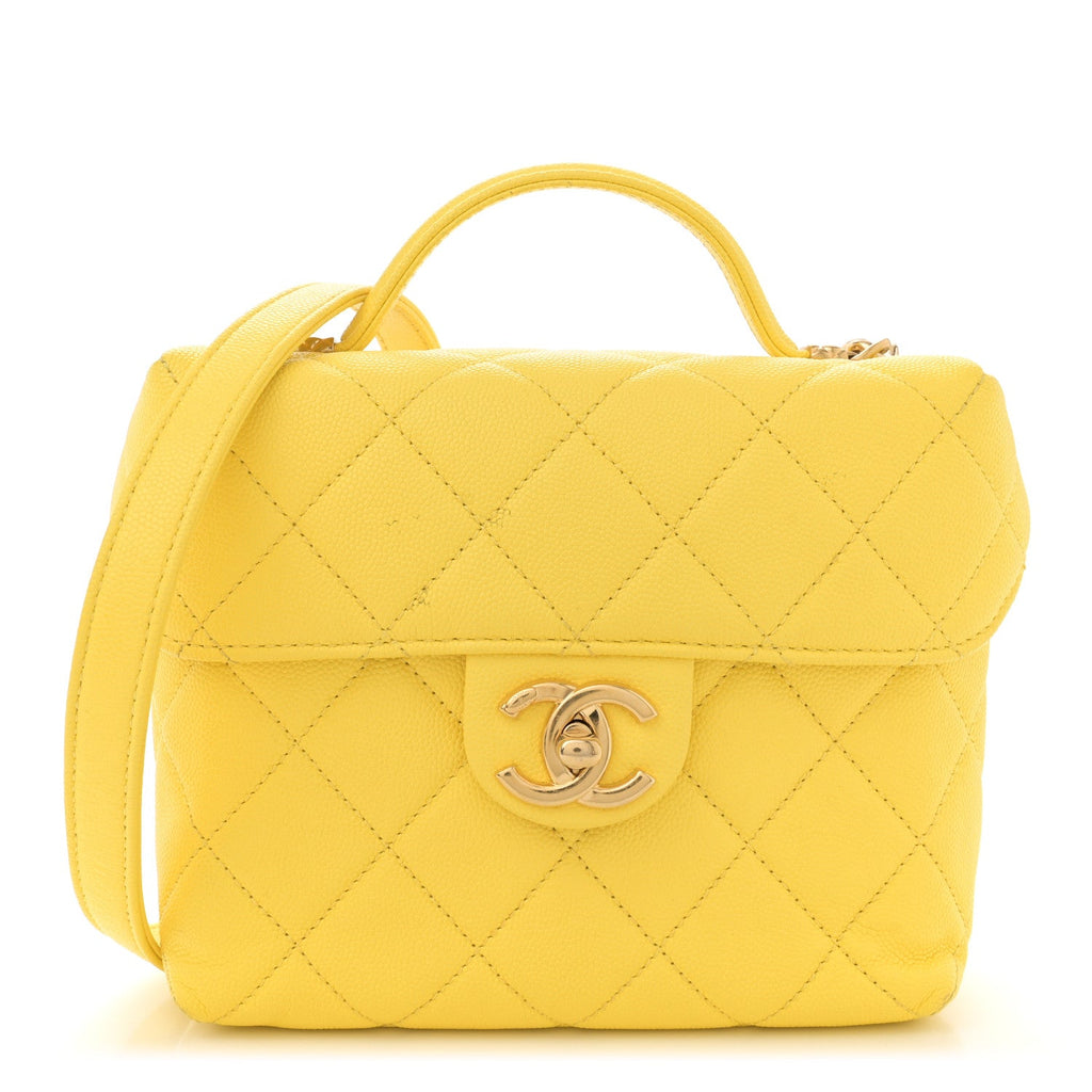 Caviar Quilted Handy Box Vanity Case Yellow