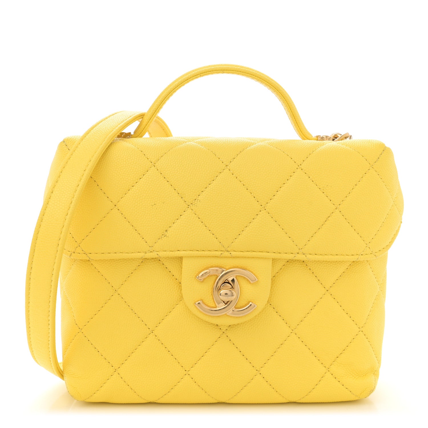 Caviar Quilted Handy Box Vanity Case Yellow