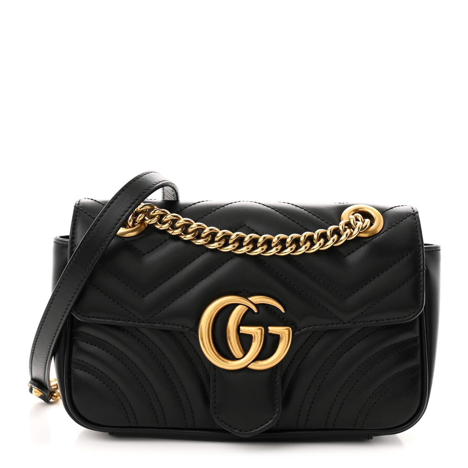Calfskin Matelasse Mini GG Marmont Shoulder Bag Black