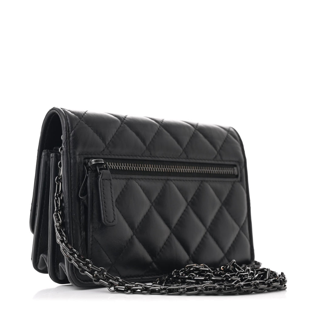 Aged Calfskin Quilted Mini Reissue Wallet On Chain WOC So Black
