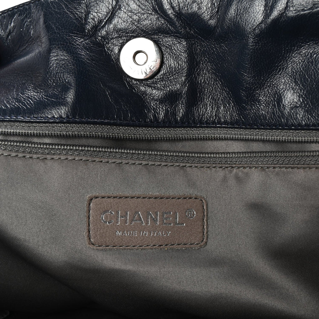 Lambskin Quilted Hidden Chain Tote Navy
