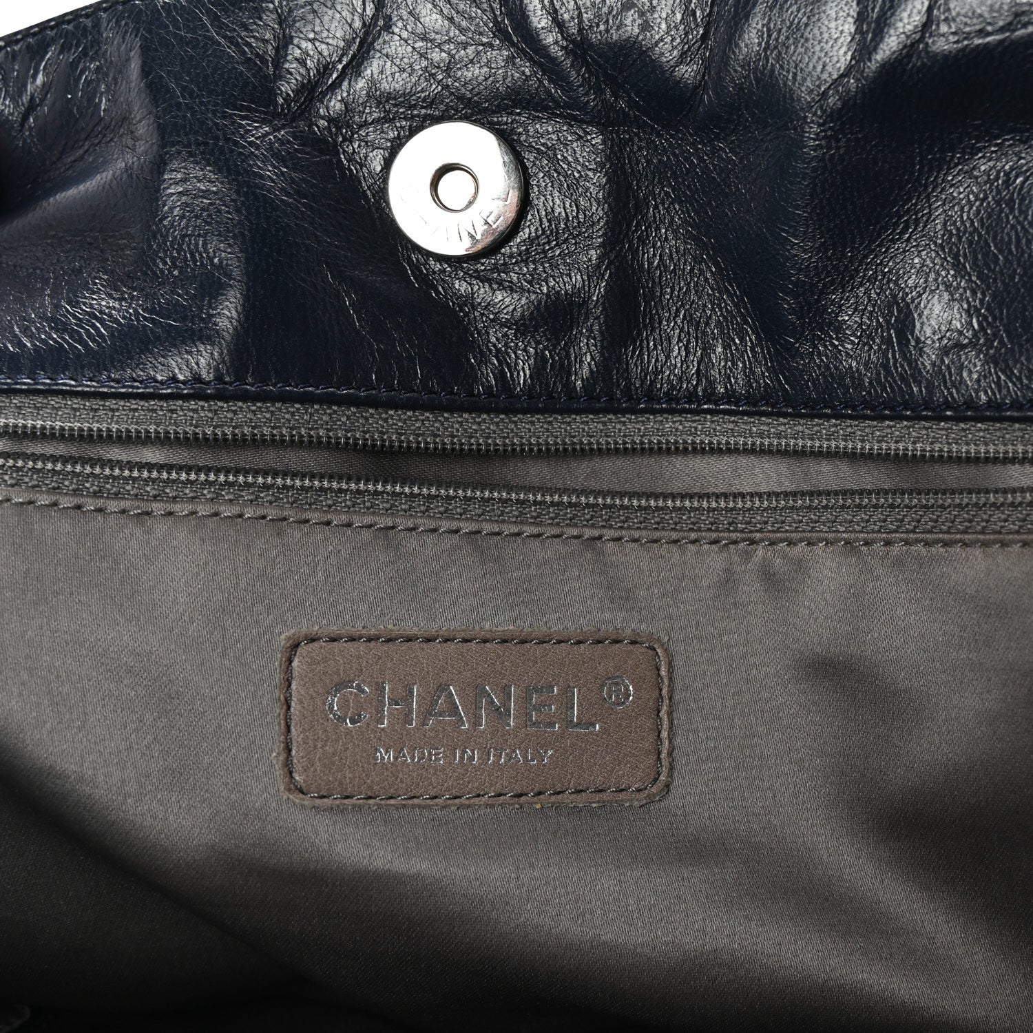 Lambskin Quilted Hidden Chain Tote Navy