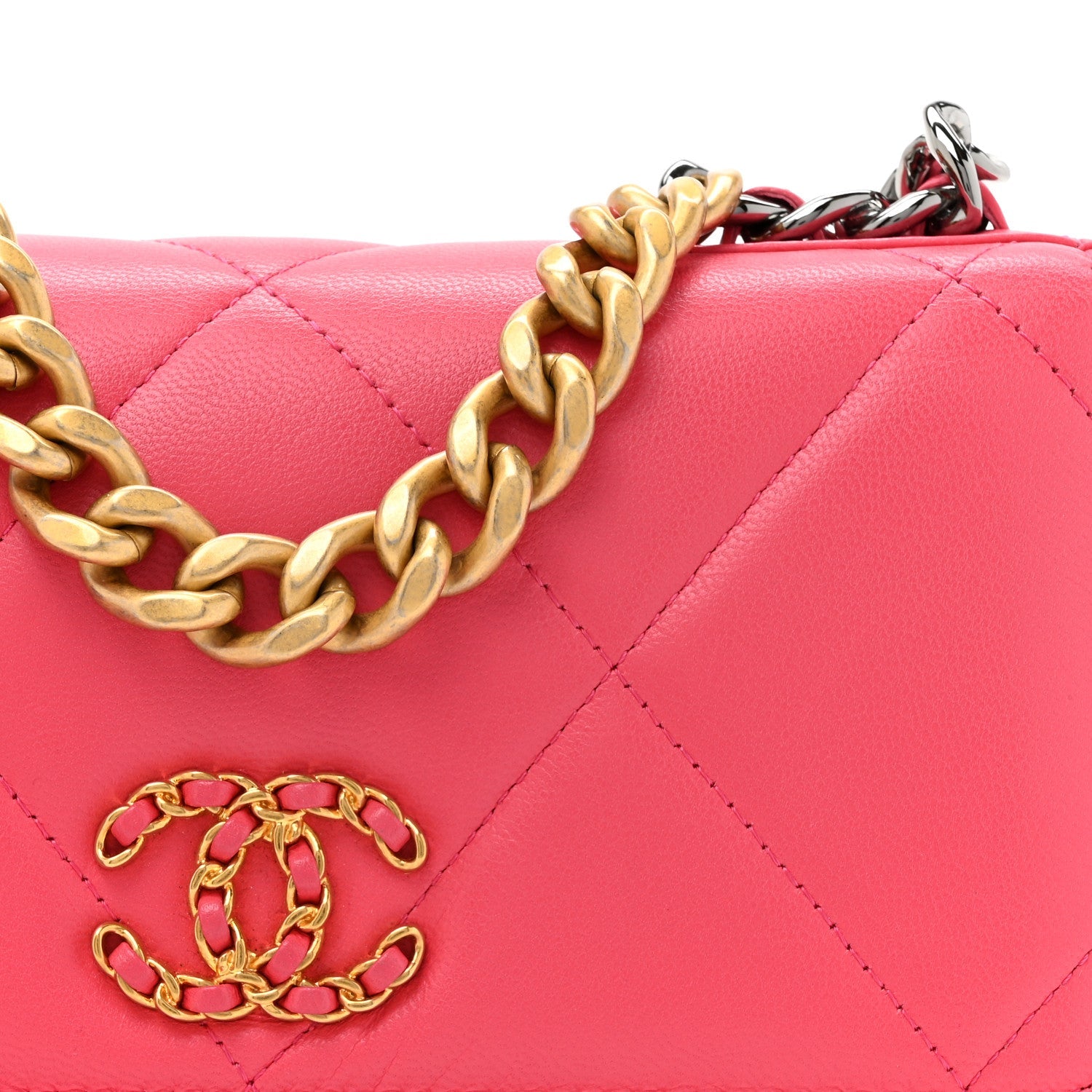 Lambskin Quilted Chanel 19 Wallet On Chain WOC Dark Pink