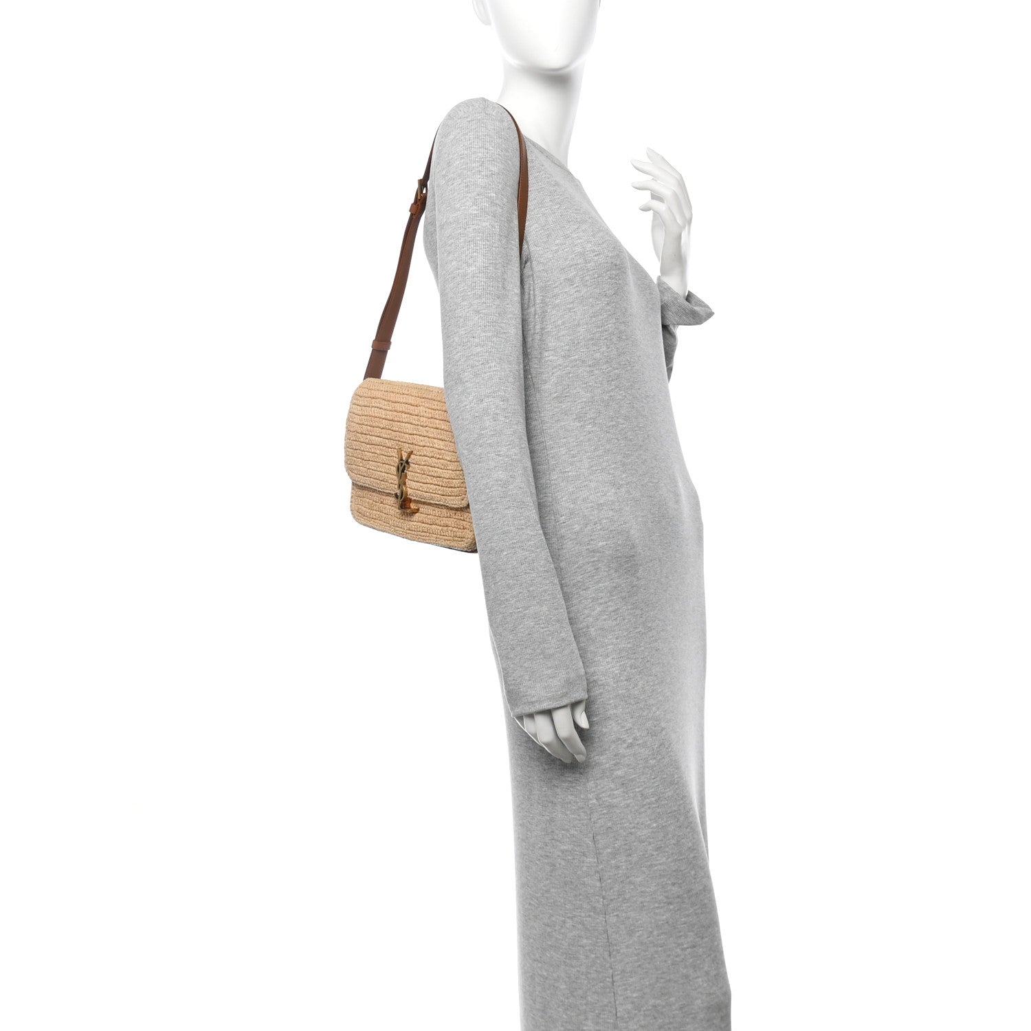 Raffia Calfskin Medium Monogram Solferino Satchel Naturale Brick