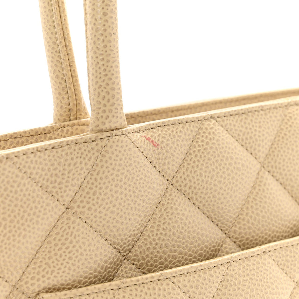 Caviar Quilted Medallion Tote Light Beige