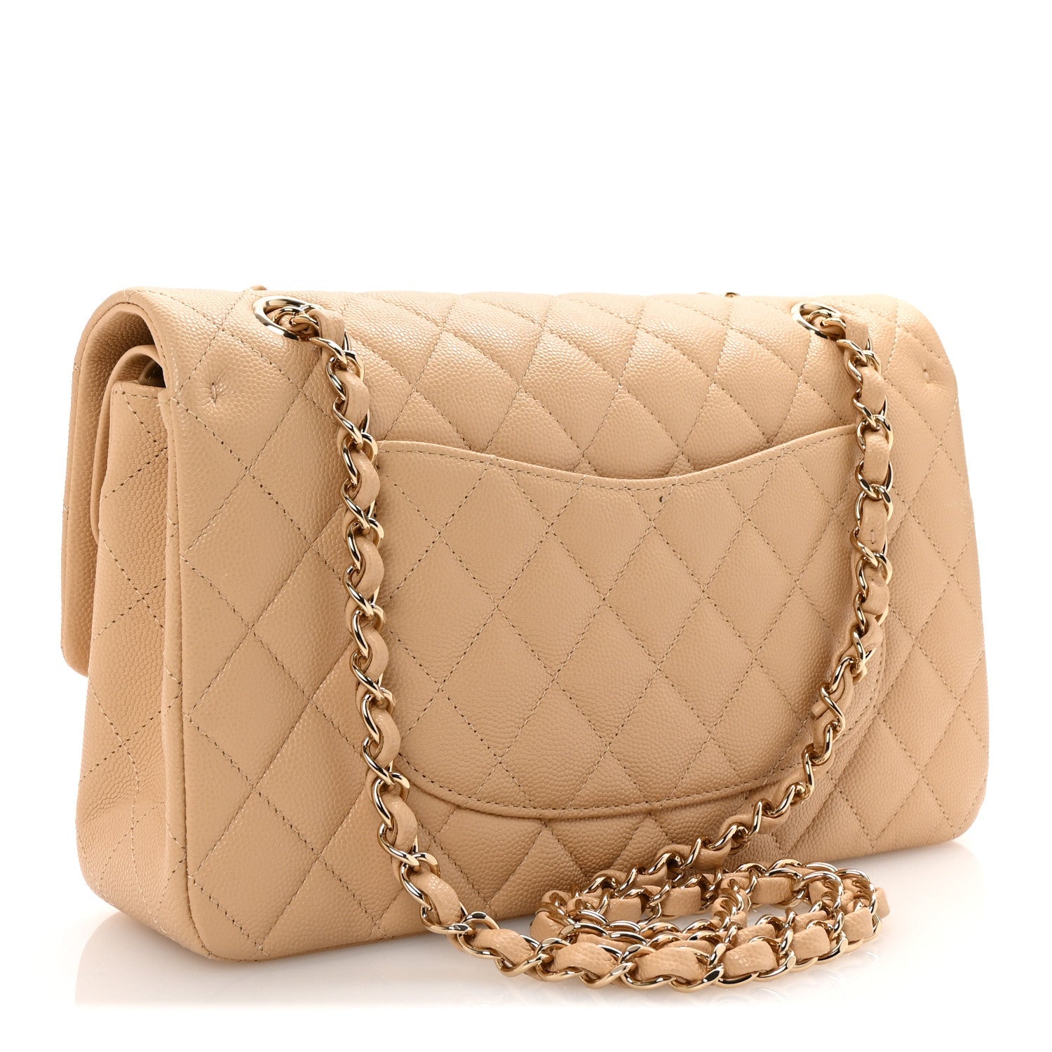 Caviar Quilted Medium Double Flap Beige