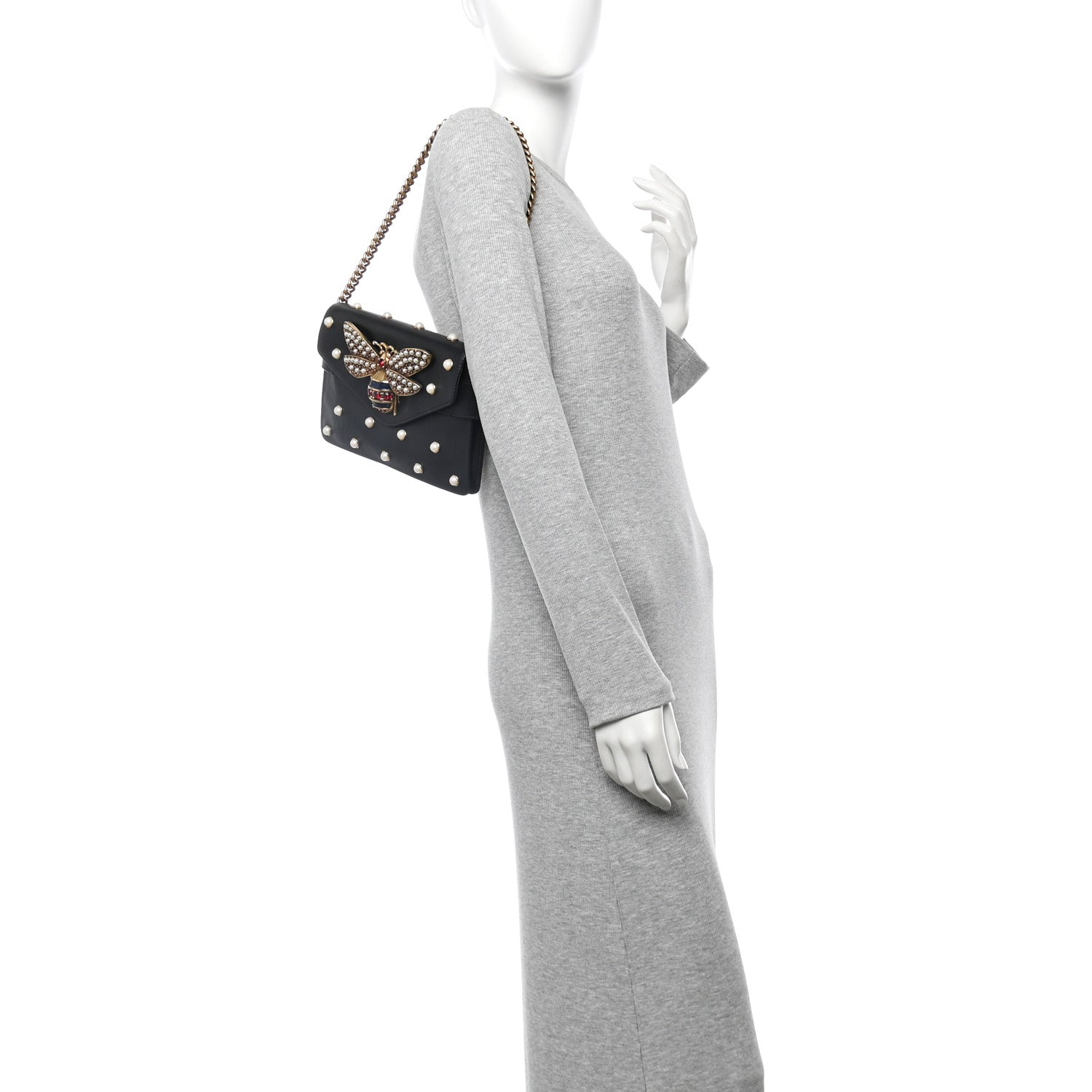 Nappa Pearl Studded Mini Queen Margaret Broadway Shoulder Bag Black
