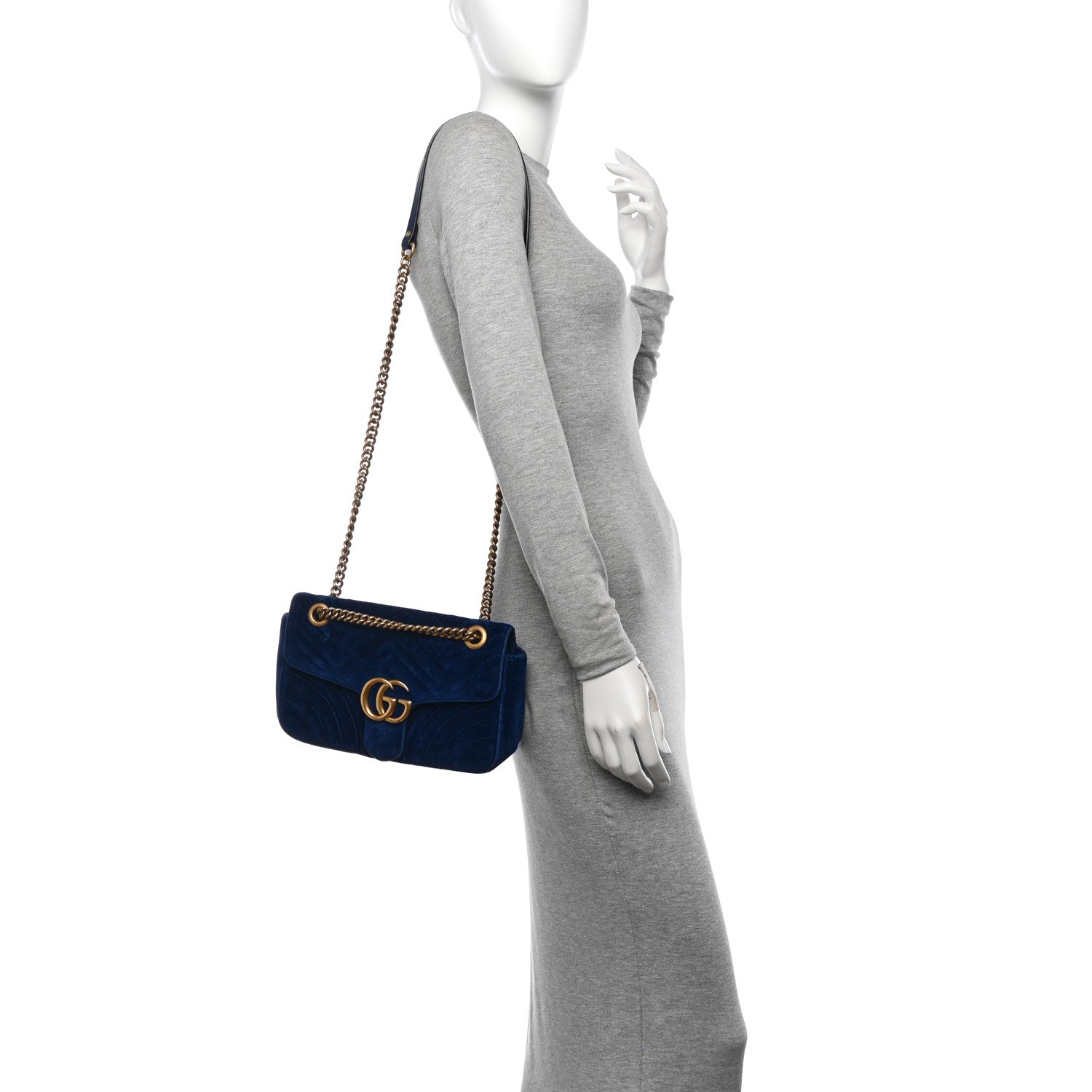 Velvet Matelasse Small GG Marmont Shoulder Bag Cobalt Blue