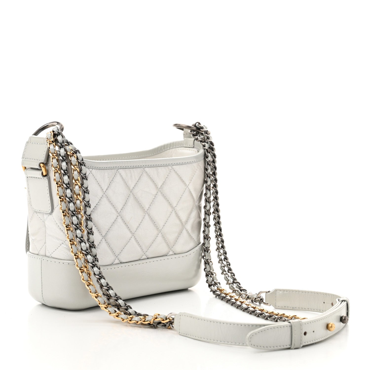 Metallic Aged Calfskin Quilted Small Gabrielle Hobo Light Silver