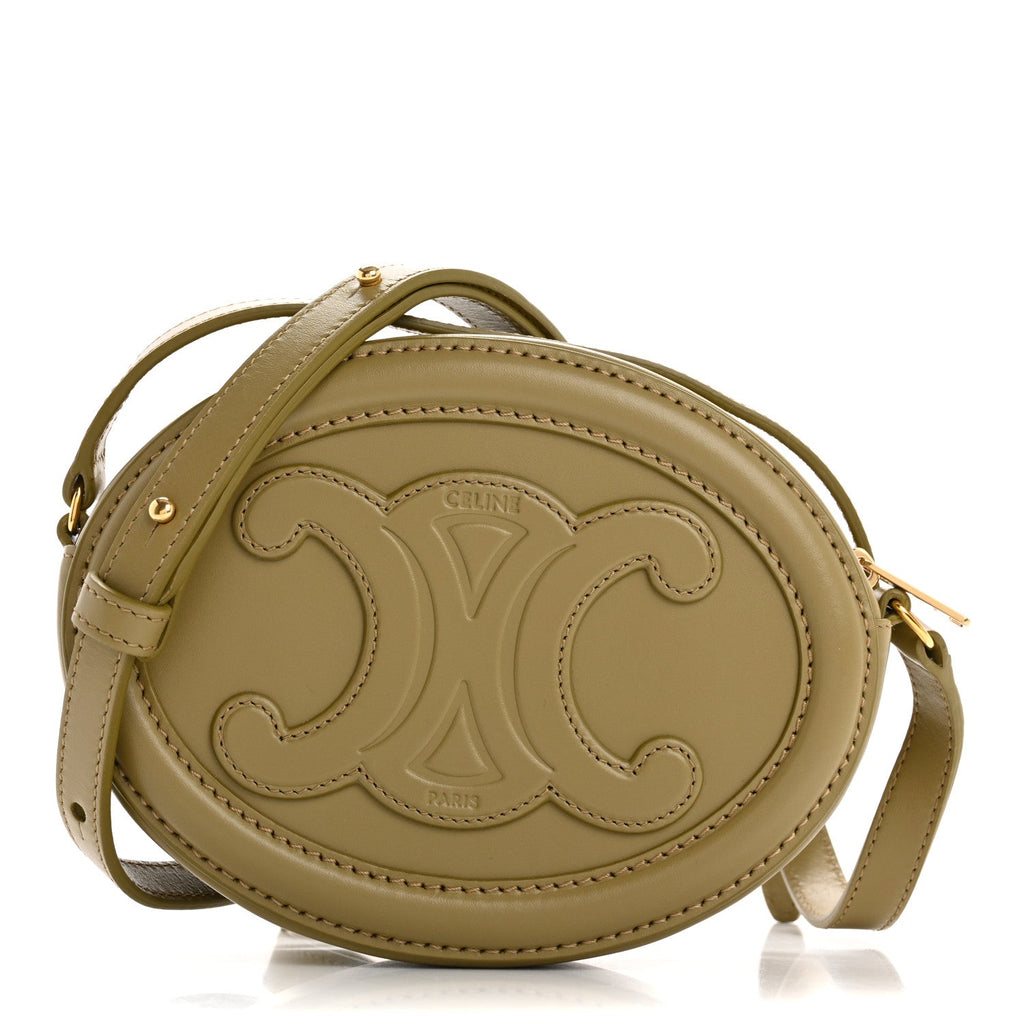 Smooth Calfskin Cuir Small Triomphe Oval Purse Crossbody Olive