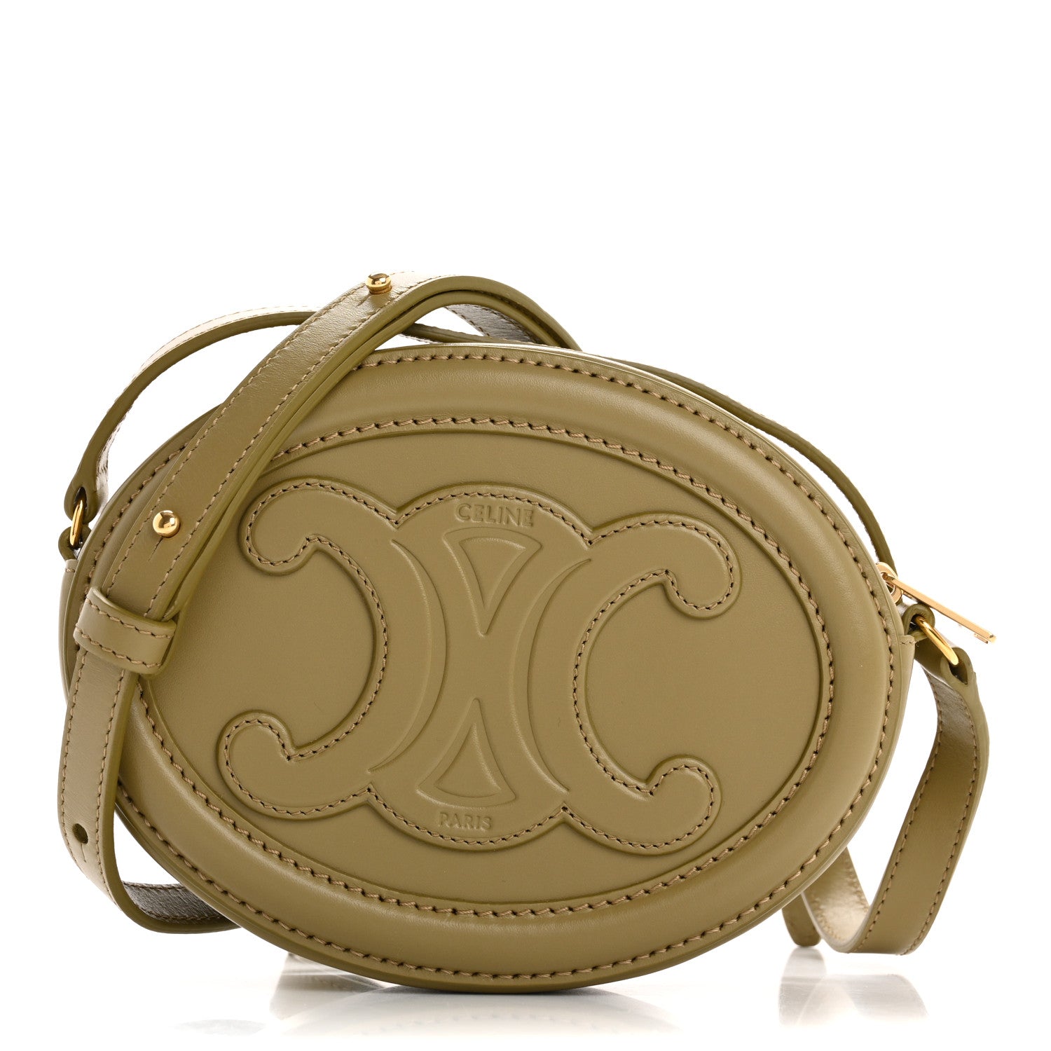 Smooth Calfskin Cuir Small Triomphe Oval Purse Crossbody Olive