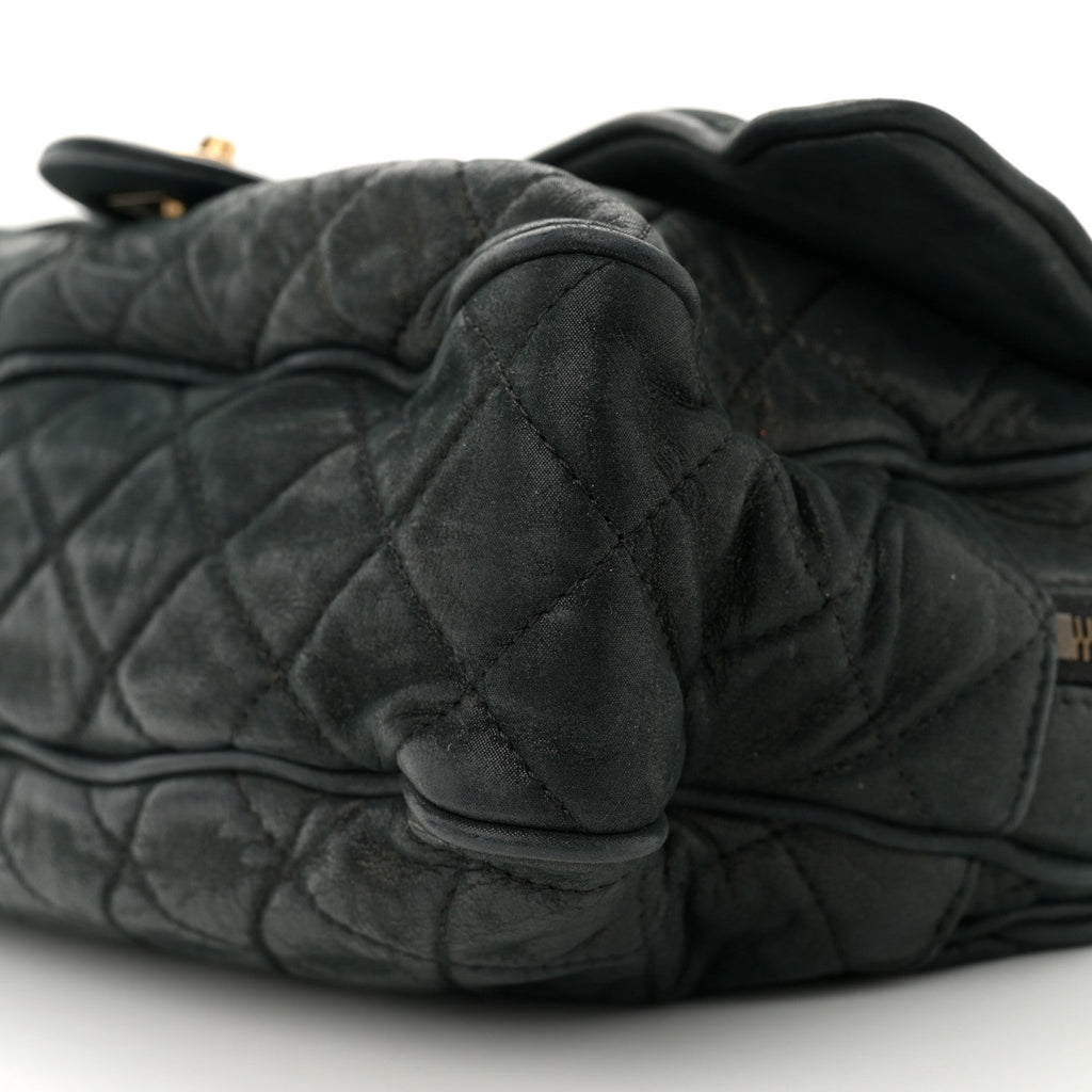 Iridescent Calfskin Quilted Large Shiva Flap Black