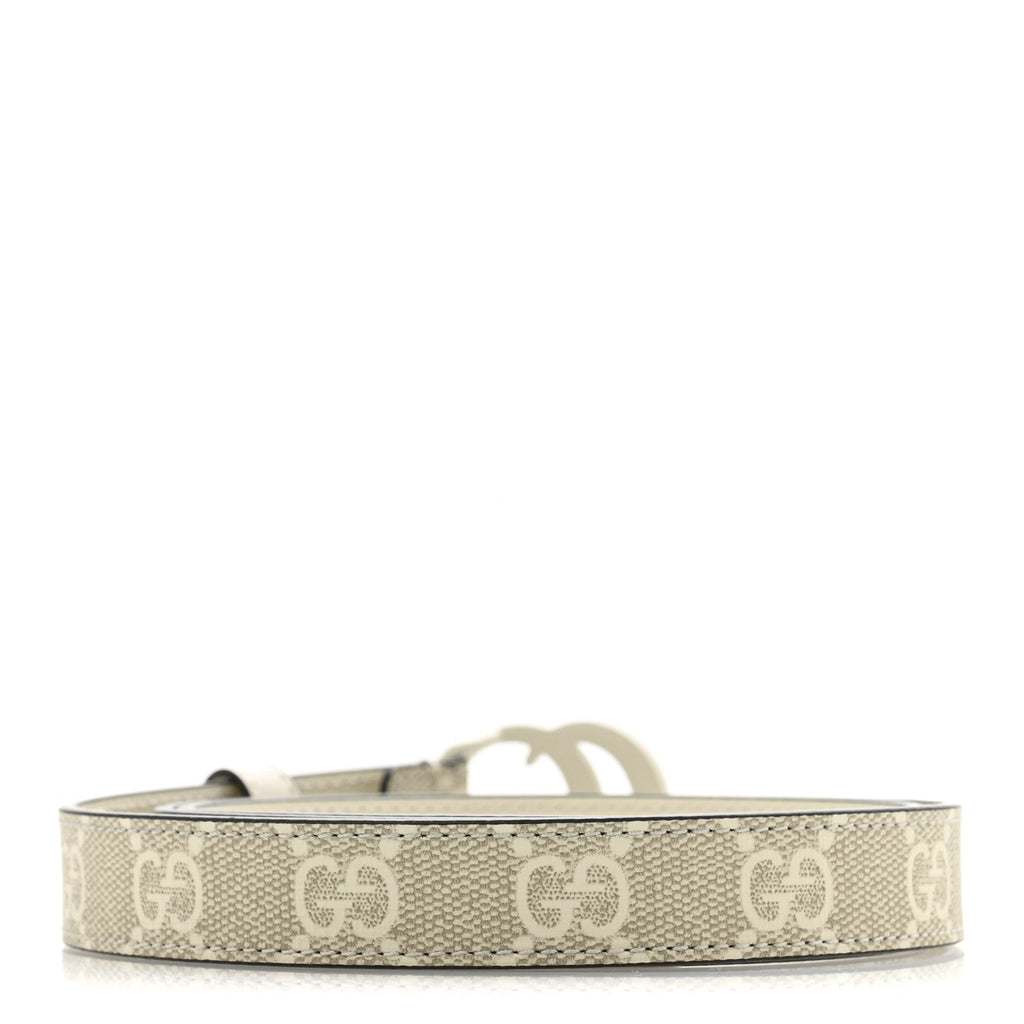 GG Supreme Monogram Plutone Calfskin Enamel Double G 20mm Belt 80 32 Beige Ebony Mystic White