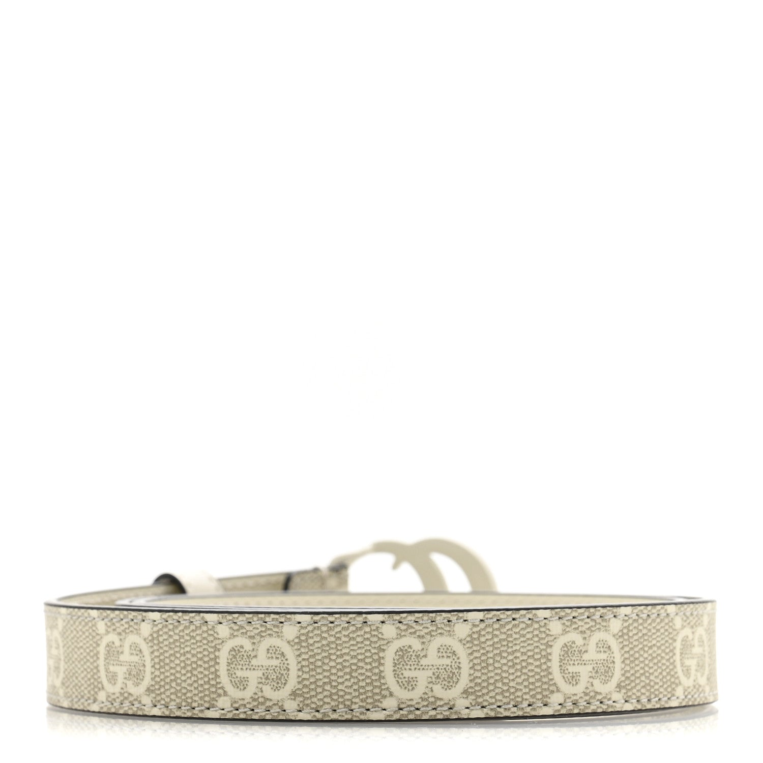 GG Supreme Monogram Plutone Calfskin Enamel Double G 20mm Belt 80 32 Beige Ebony Mystic White