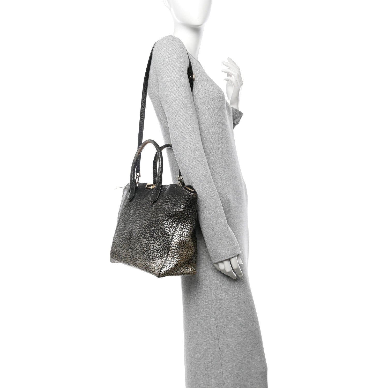 Gradient Metallic Signature Grain Medium Dewsbury Tote Black Gold