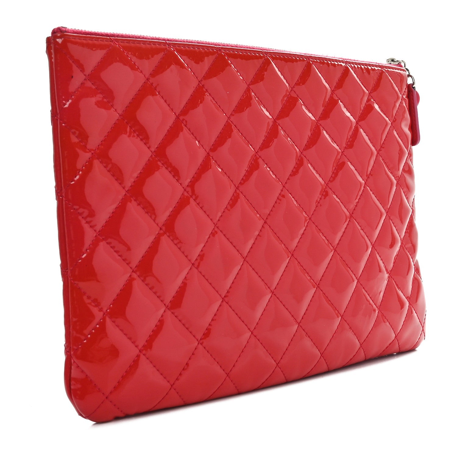 Patent Calfskin Quilted Valentine Hearts Medium O Cosmetic Case Dark Pink