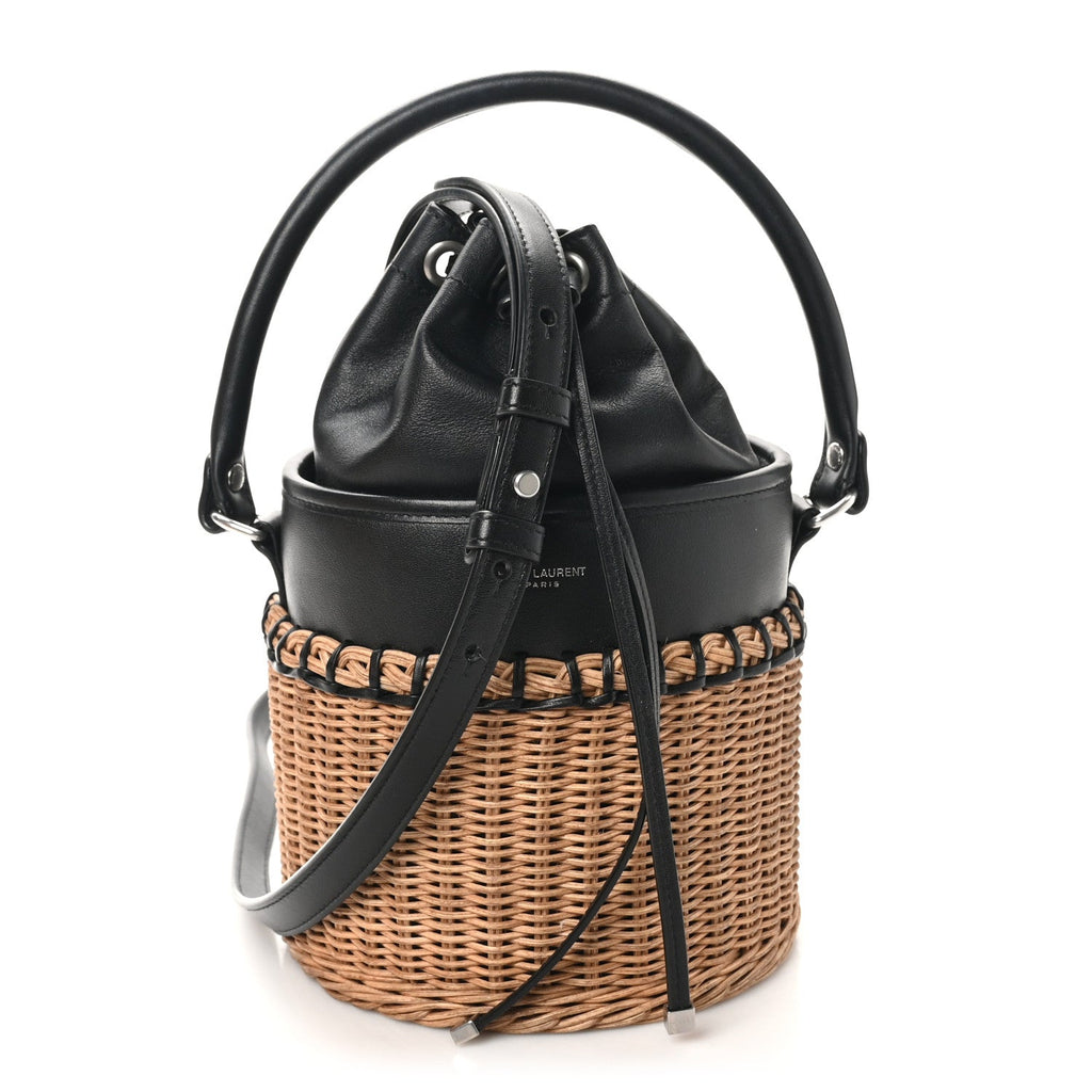 Calfskin Wicker Small Bahia Bucket Bag Black