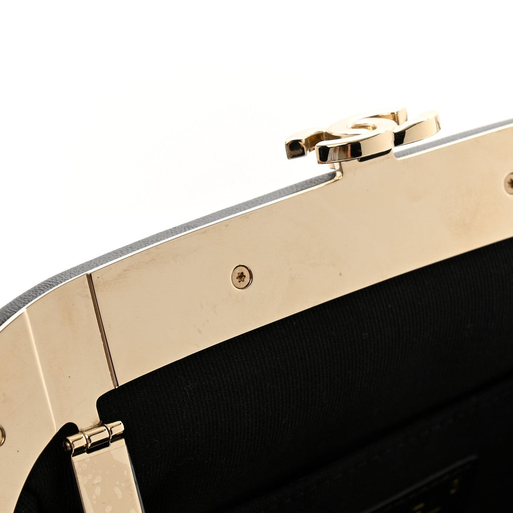Lambskin Quilted CC Kisslock Clutch Black