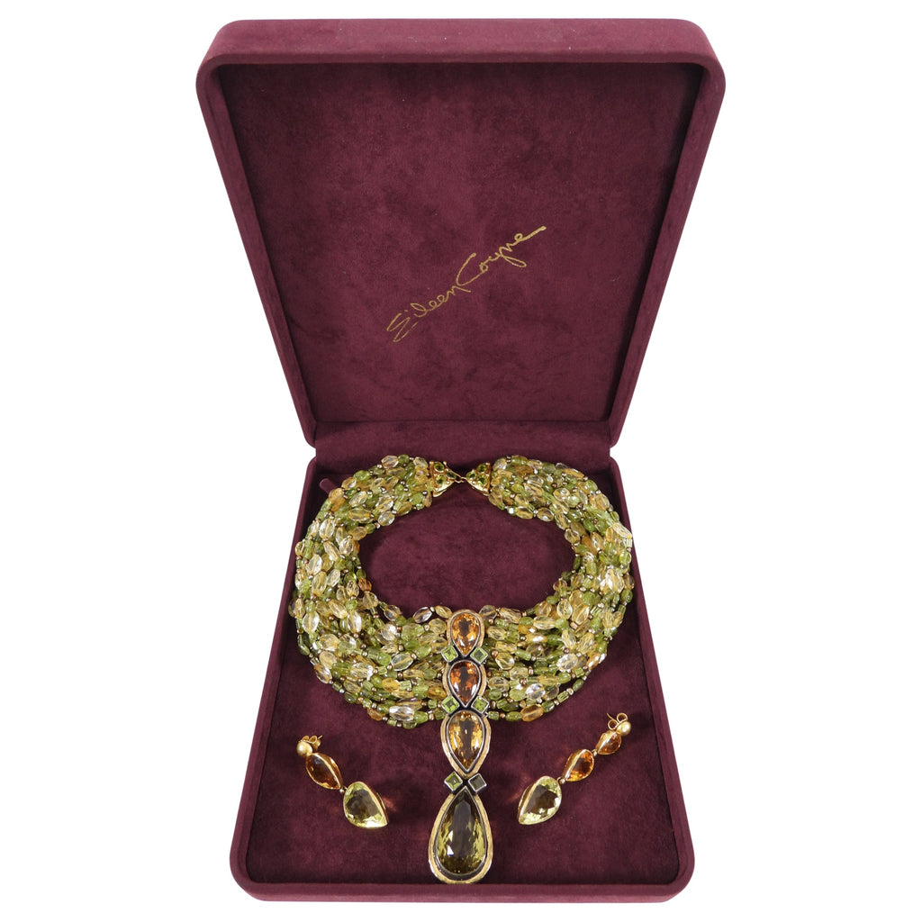 Eileen Coyne 22k Gold Tourmaline and Citrine Necklace and Earrings