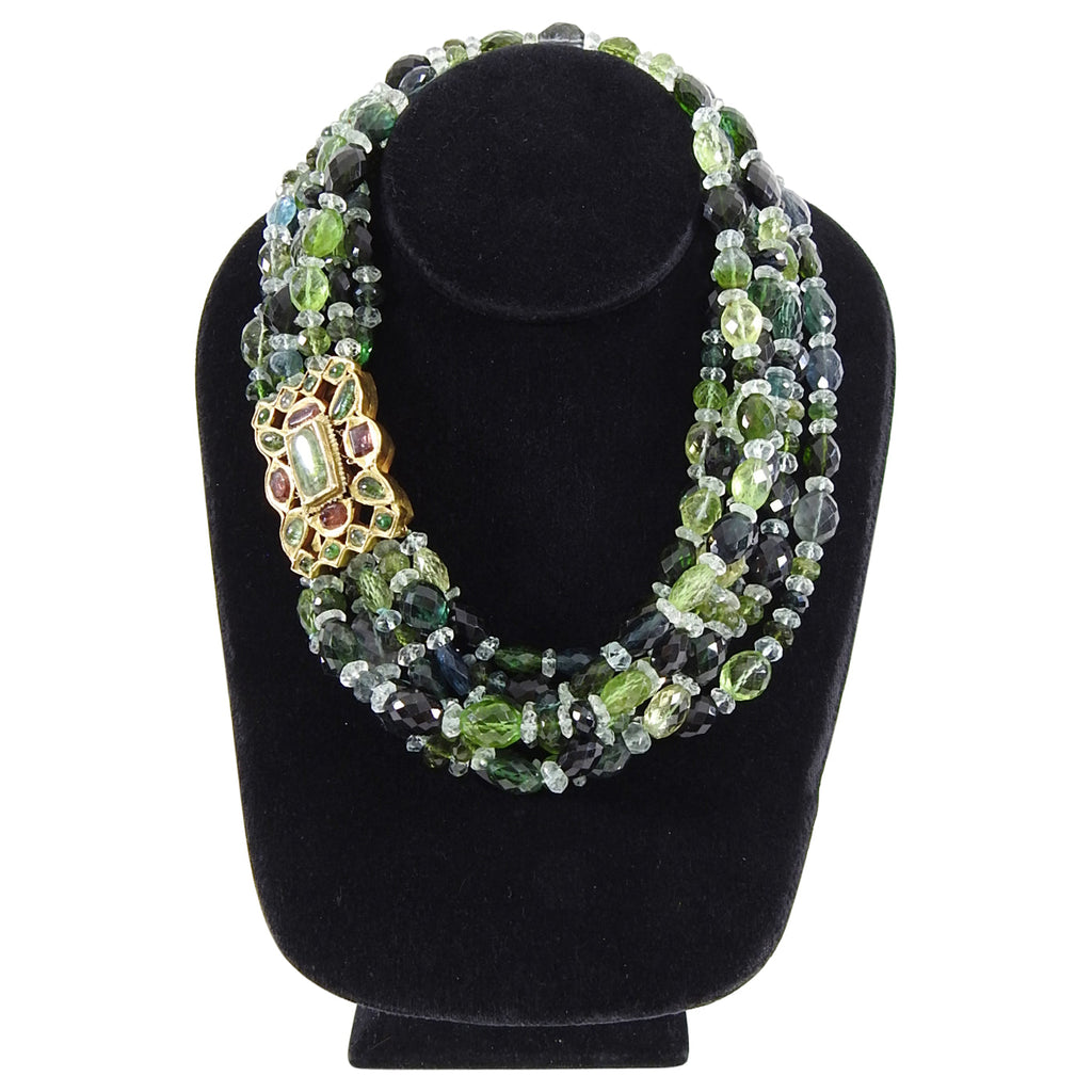 Eileen Coyne 22k Gold and Green Tourmaline Multi Strand Bead Necklace