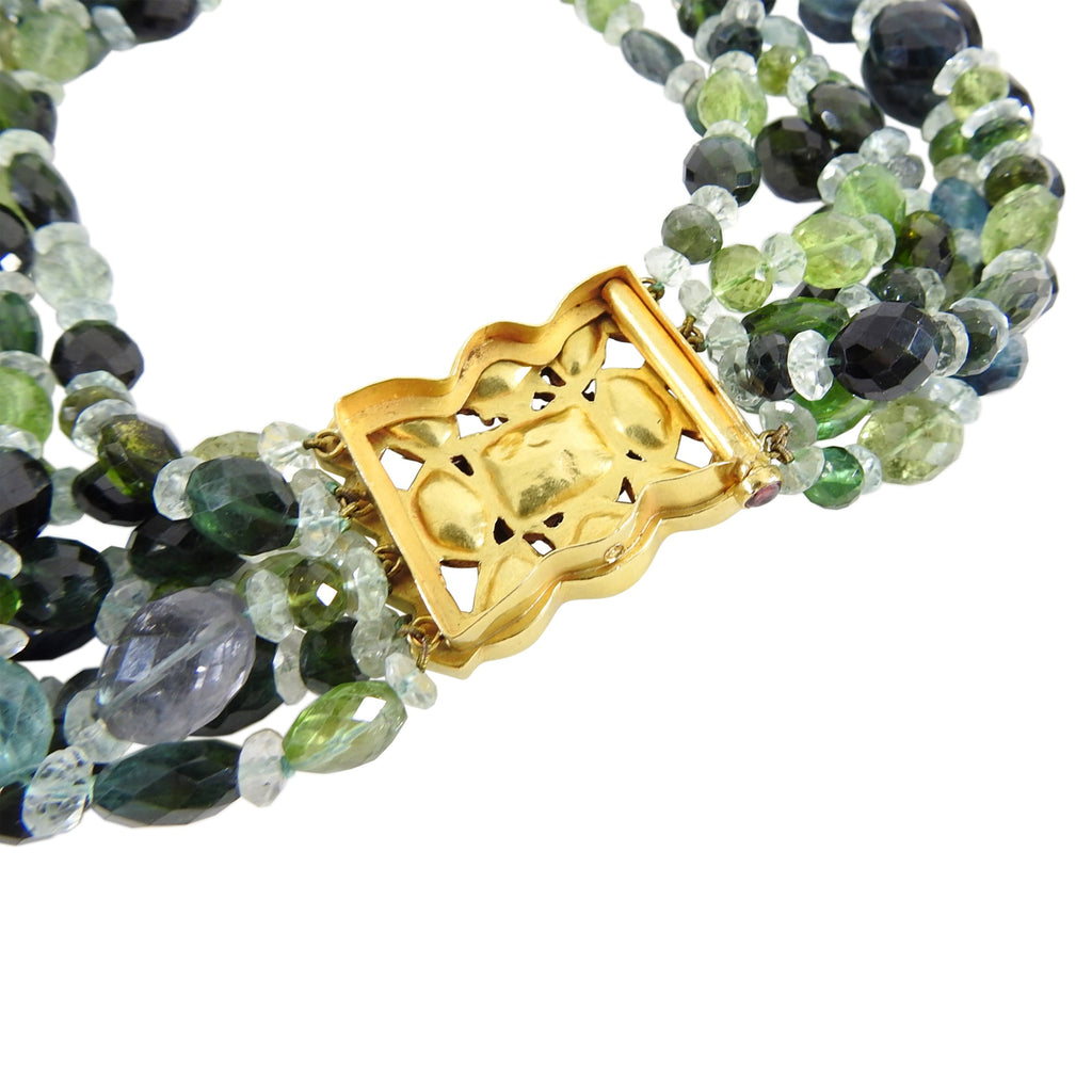 Eileen Coyne 22k Gold and Green Tourmaline Multi Strand Bead Necklace