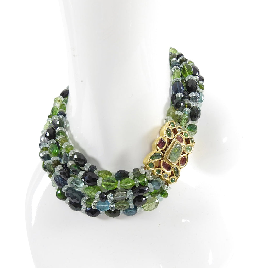Eileen Coyne 22k Gold and Green Tourmaline Multi Strand Bead Necklace