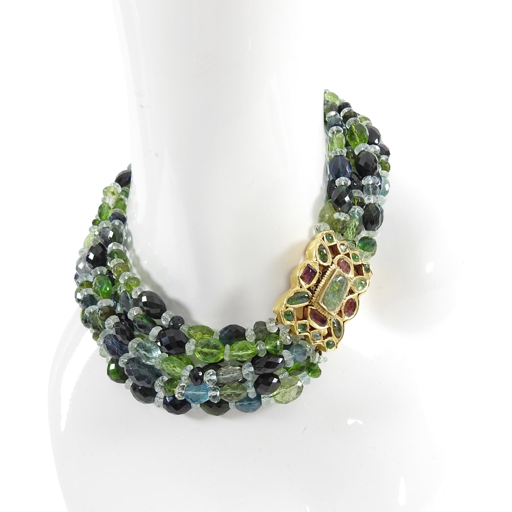 Eileen Coyne 22k Gold and Green Tourmaline Multi Strand Bead Necklace