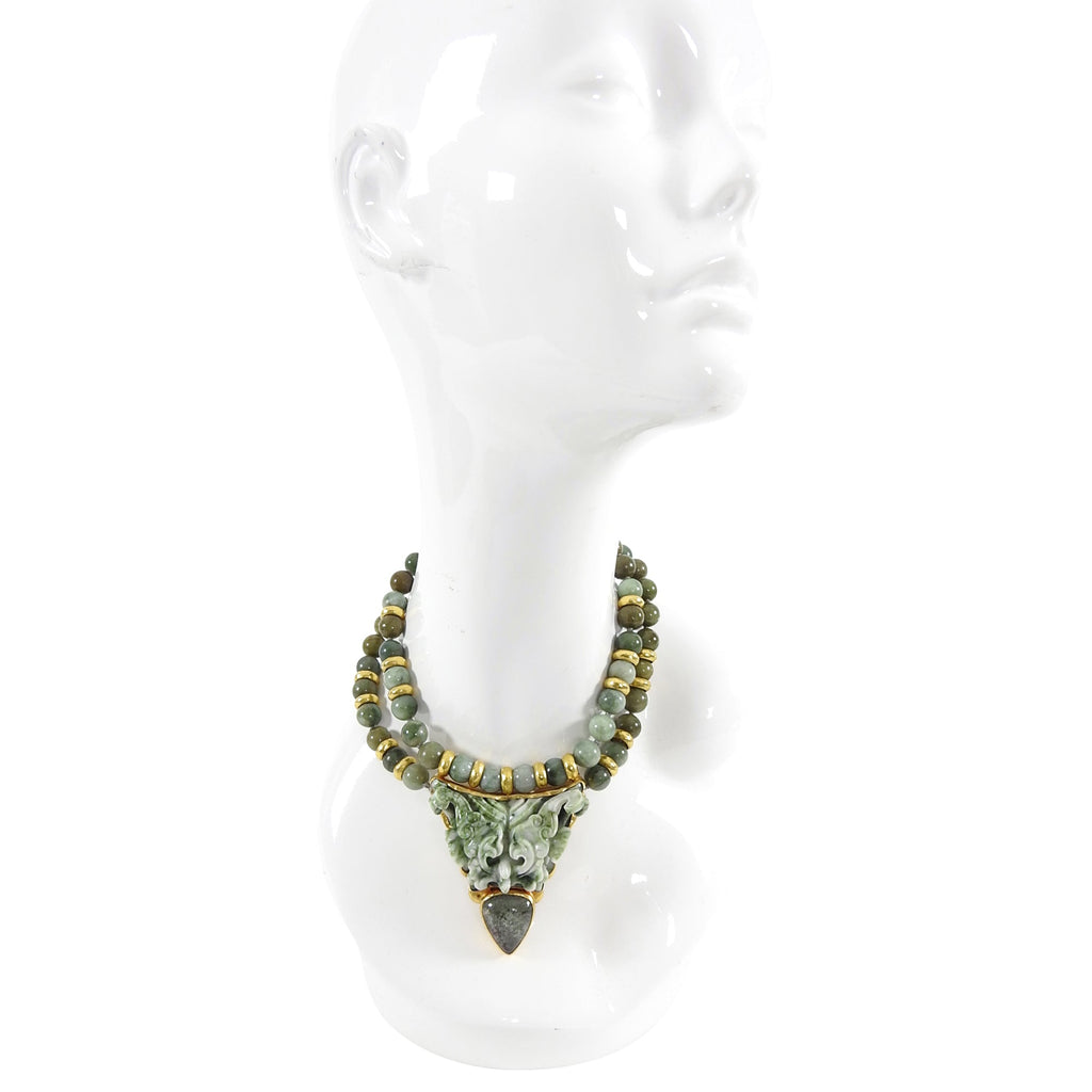 Eileen Coyne 22k Gold and Carved Jade Bead Pendant Necklace